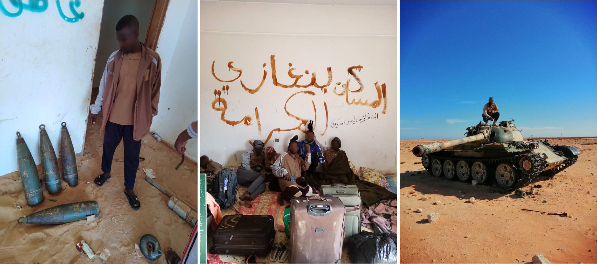 موظفون سودانيون في بلاك شيلد للخدمات الأمنية بعد نقلهم إلى مجمع عسكري في راس لانوف في ليبيا. 