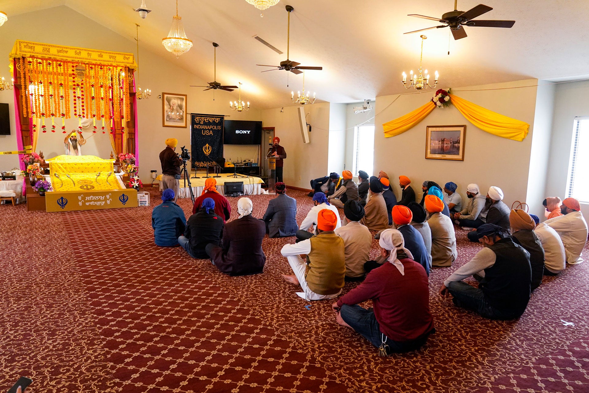 Members of the Sikh Coalition gather at the Sikh Satsang of Indianapolis 