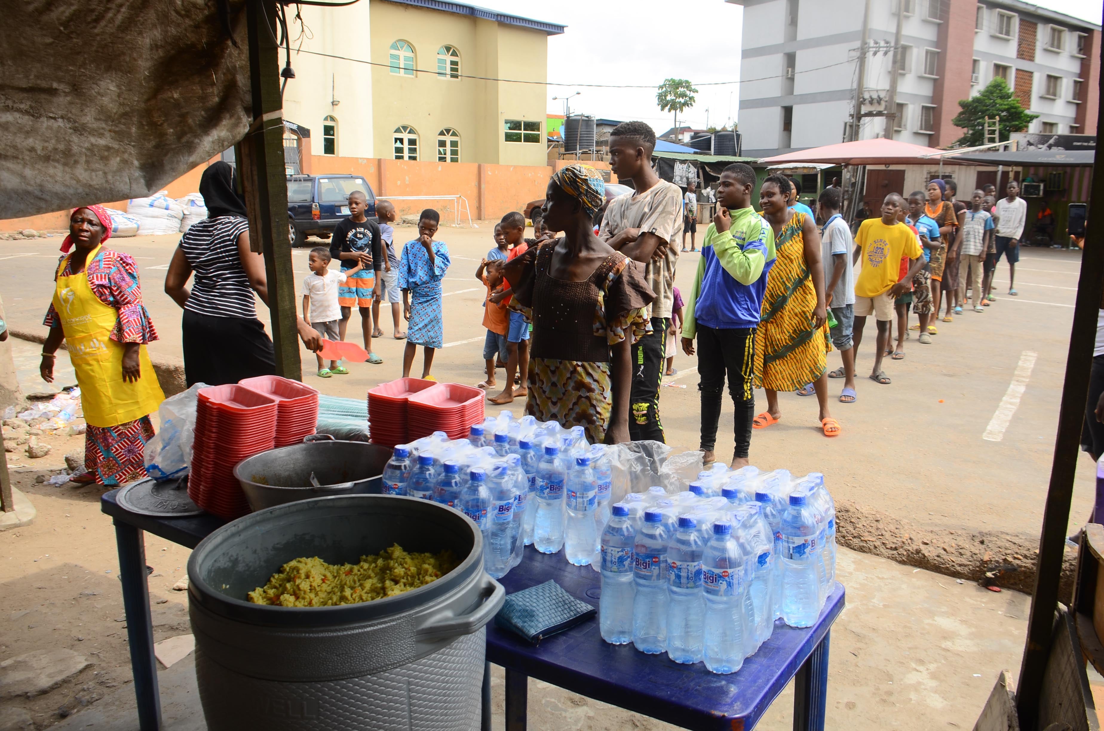 People in line for food distribution