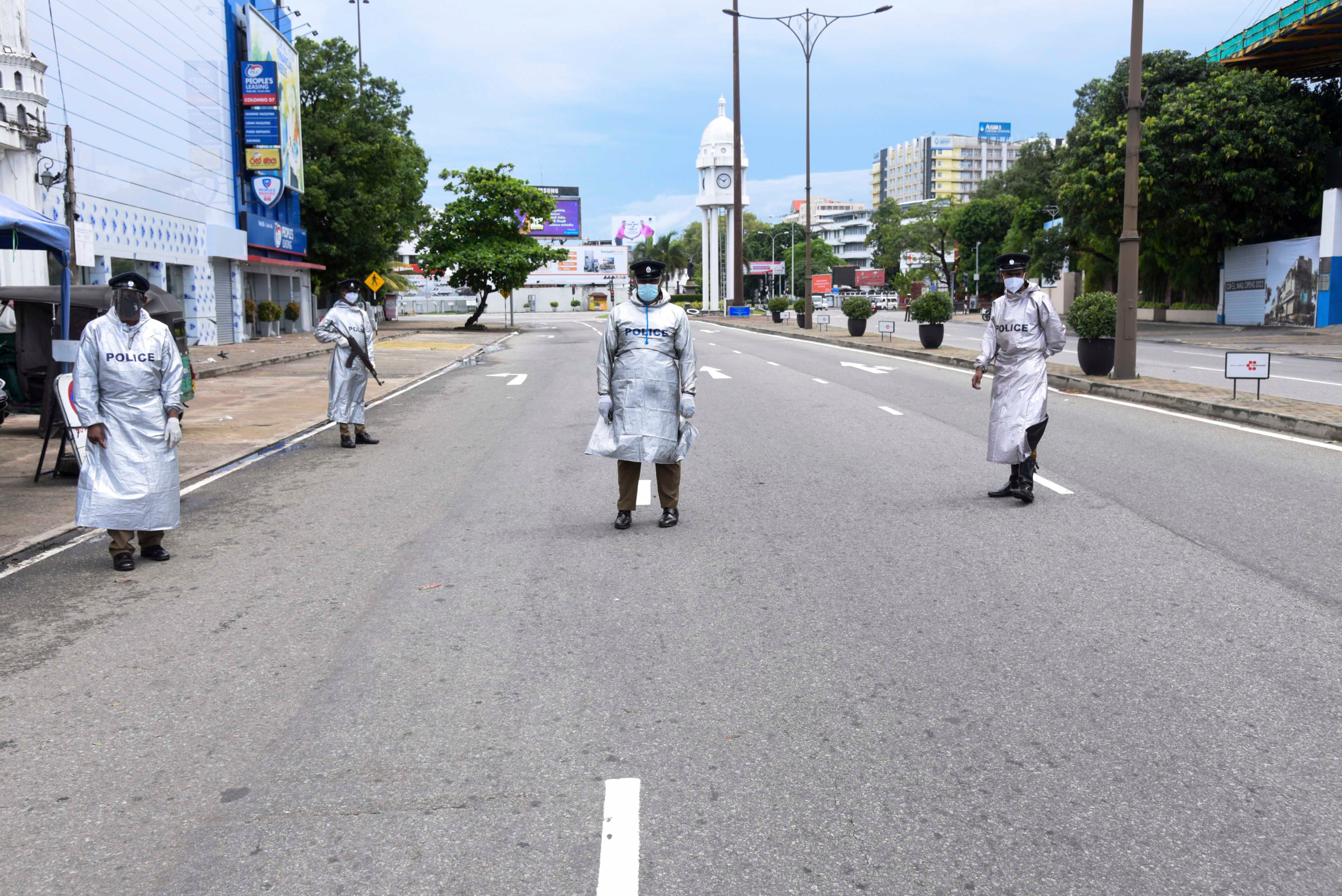 Sri Lankan police enforce all-island travel restrictions amid Covid 19 pandemic in Sri Lanka, May 14, 2021.