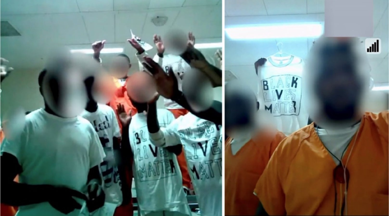 Men with faces blurred out wearing Black Lives Matter shirts