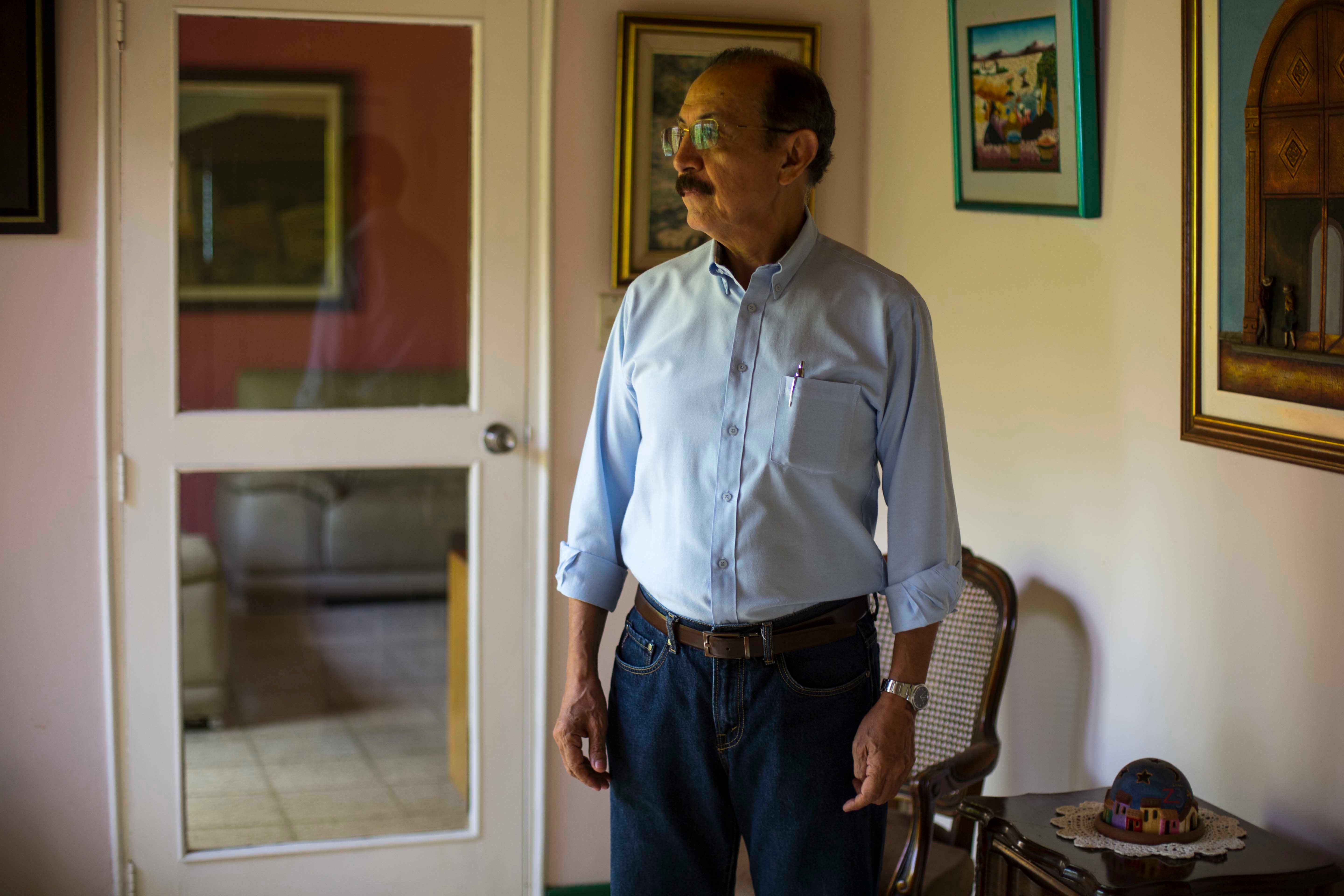 Retired Sandinista Gen. Hugo Torres poses for portrait at his home, in Managua, Nicaragua, May 2, 2018. One of a large group of opposition leaders rounded up prior to the 2021 presidential elections, Torres died in prison at the age of 73 on February 12, 2022.