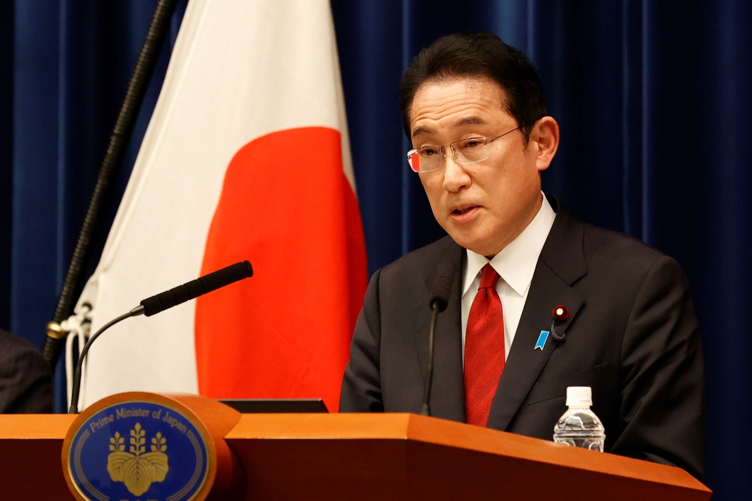 Japan's Prime Minister Fumio Kishida speaks during a press conference at the prime minister's official residence in Tokyo, Japan, April 8, 2022.