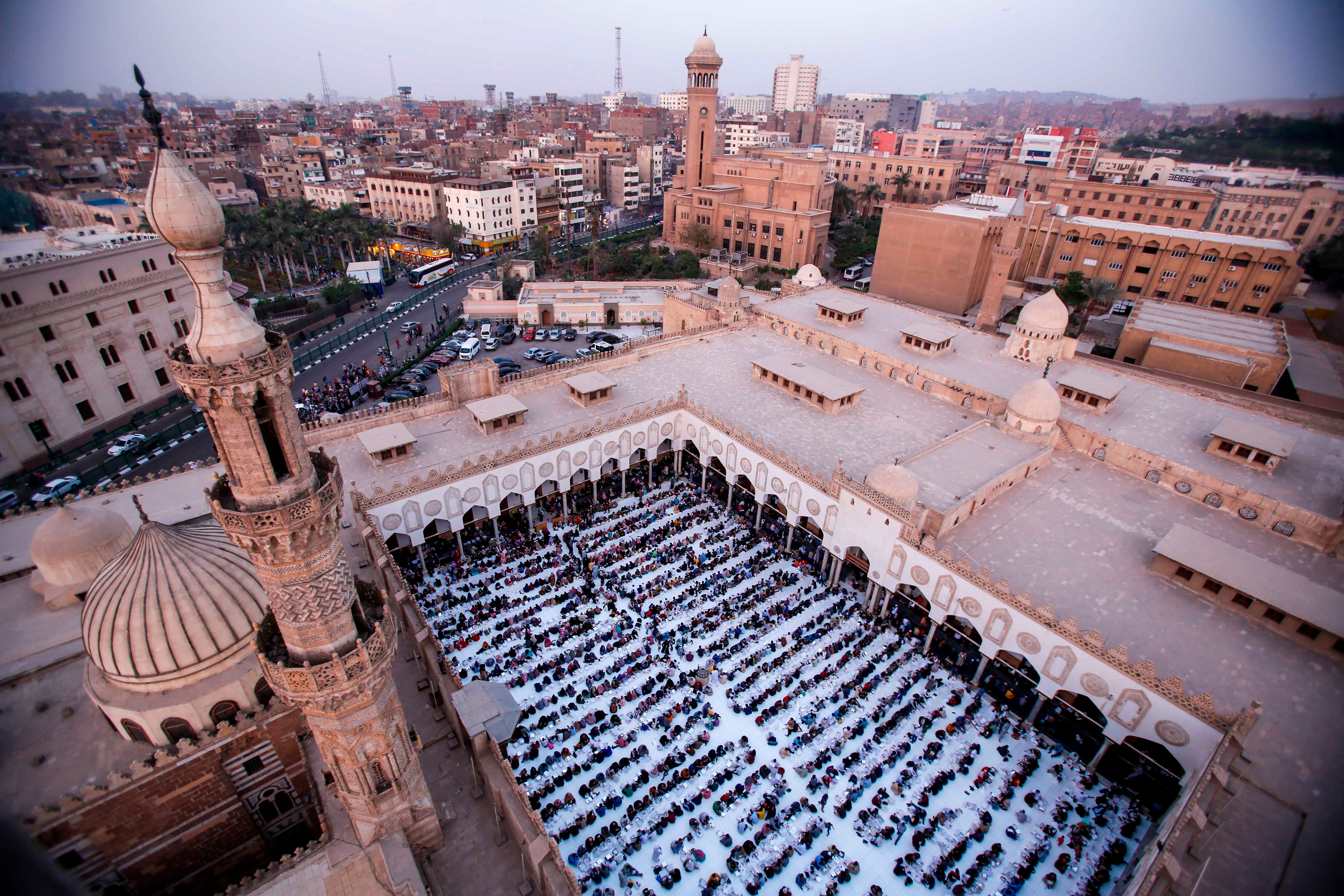 People gathering at Al Azhar mosque to break their fast, Cairo, Egypt, April 8, 2022.