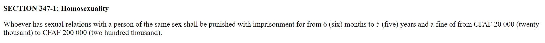 Section 347-1 of the Cameroon’s penal code criminalising same-sex conduct. 