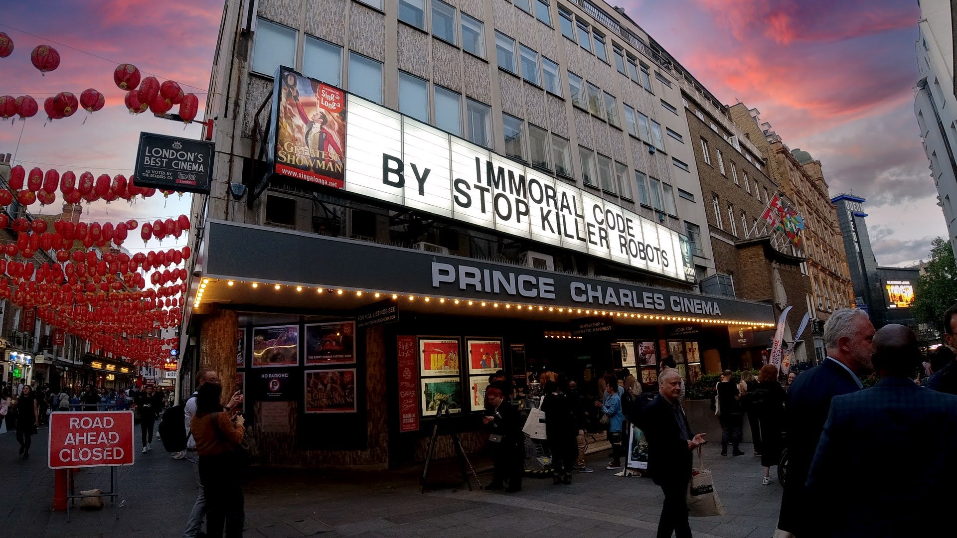 A photo outside the ‘Immoral Code’ premiere at the Prince Charles Cinema in London, May 19, 2022. 