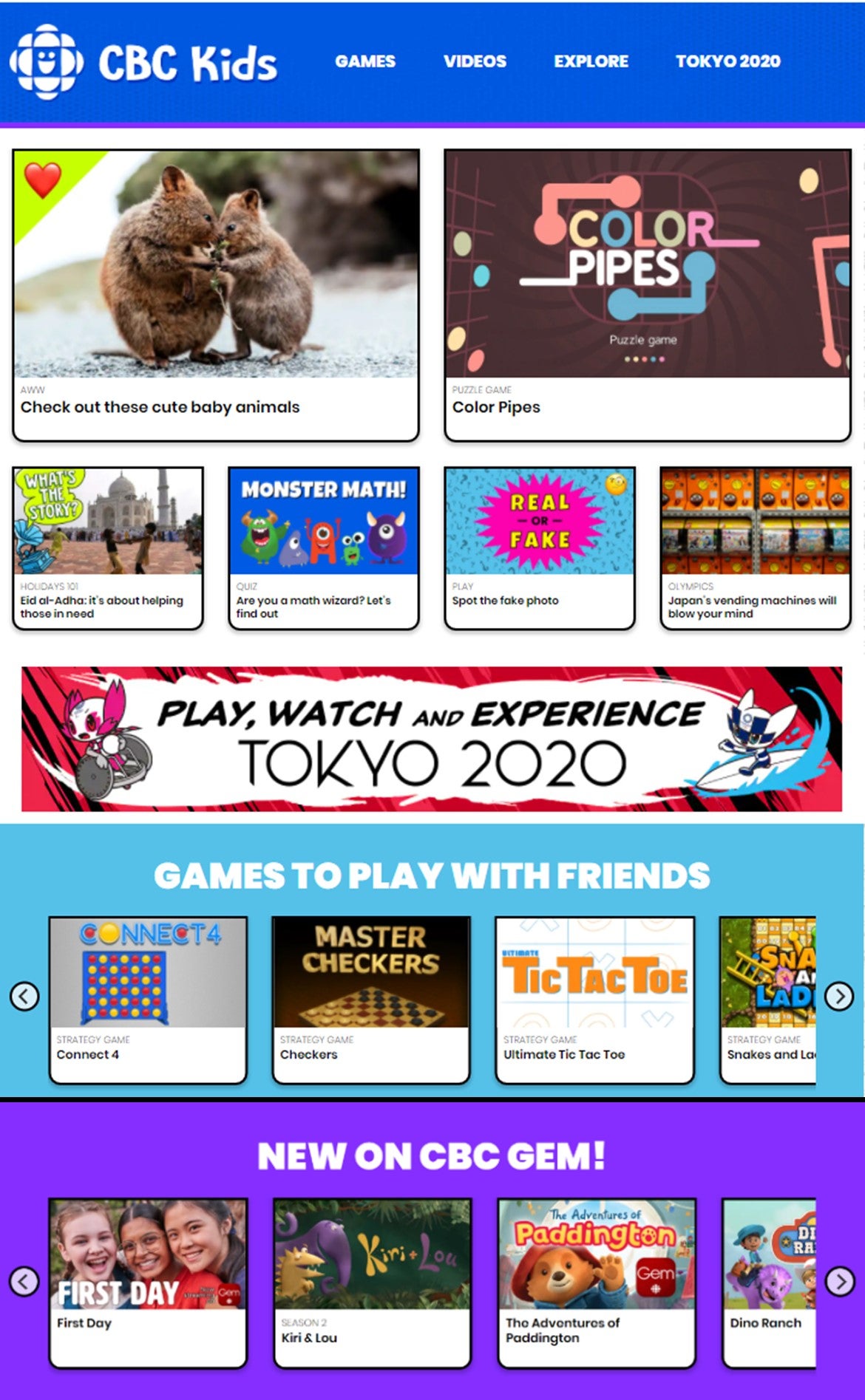 Screenshot of the CBC Kids website. 