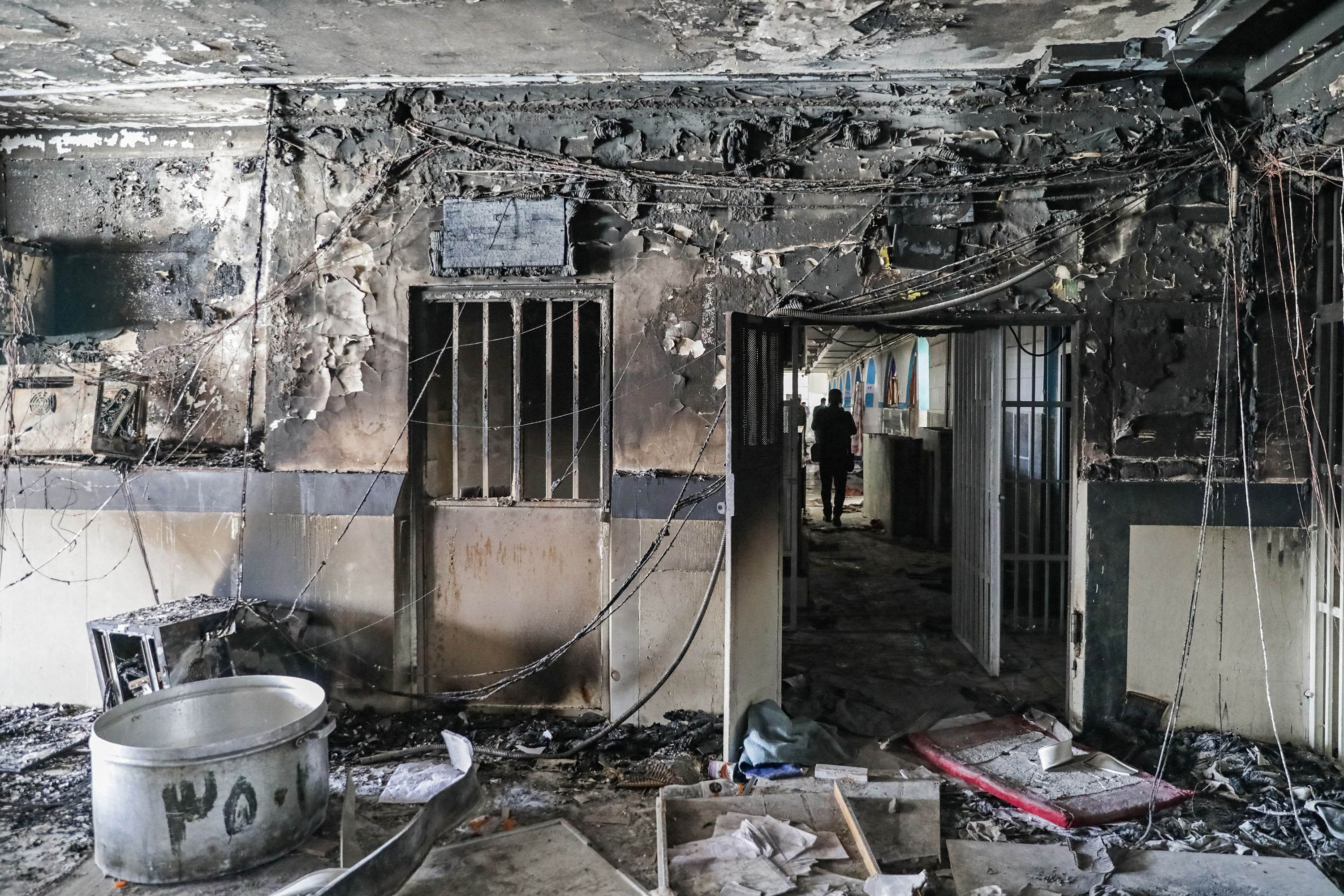 Damaged interior of a prison after a fire