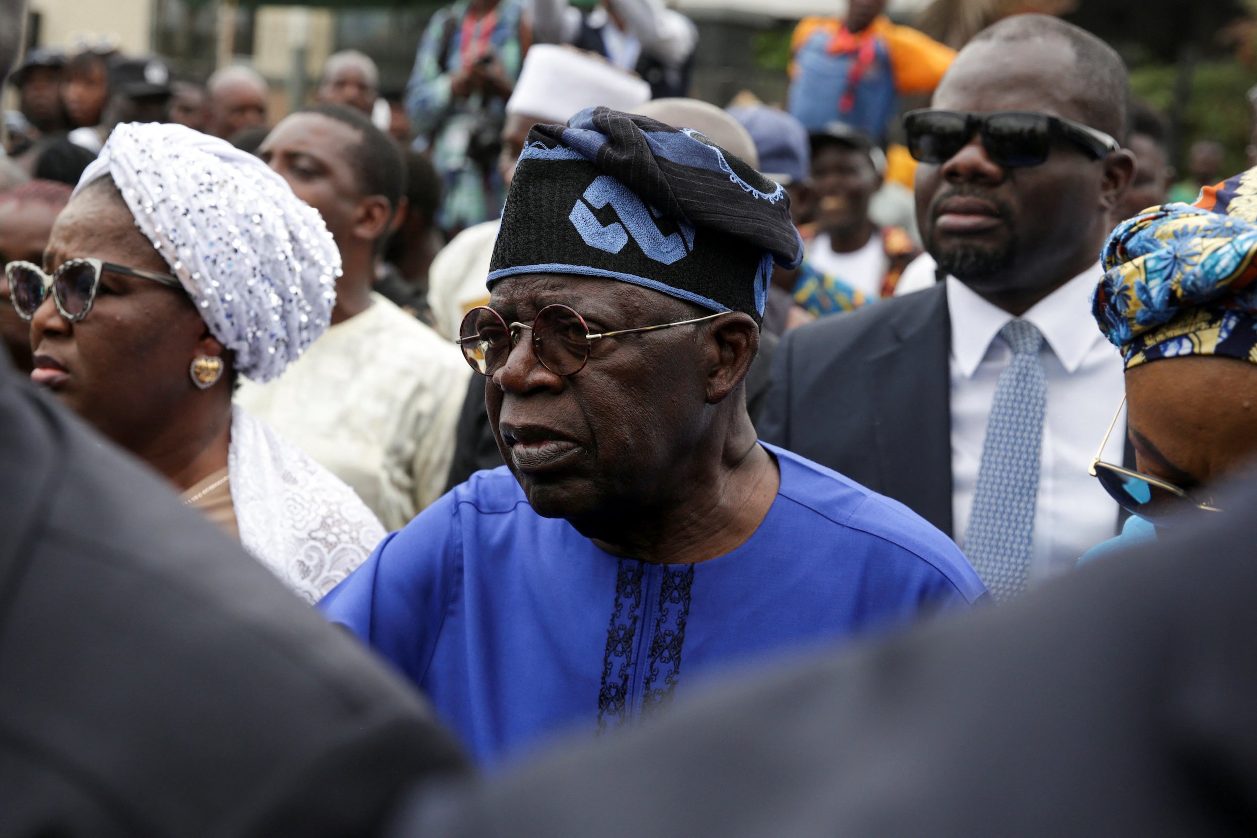 Presidential candidate Bola Ahmed Tinubu at a polling station before casting his ballot in Ikeja, Lagos, Nigeria.