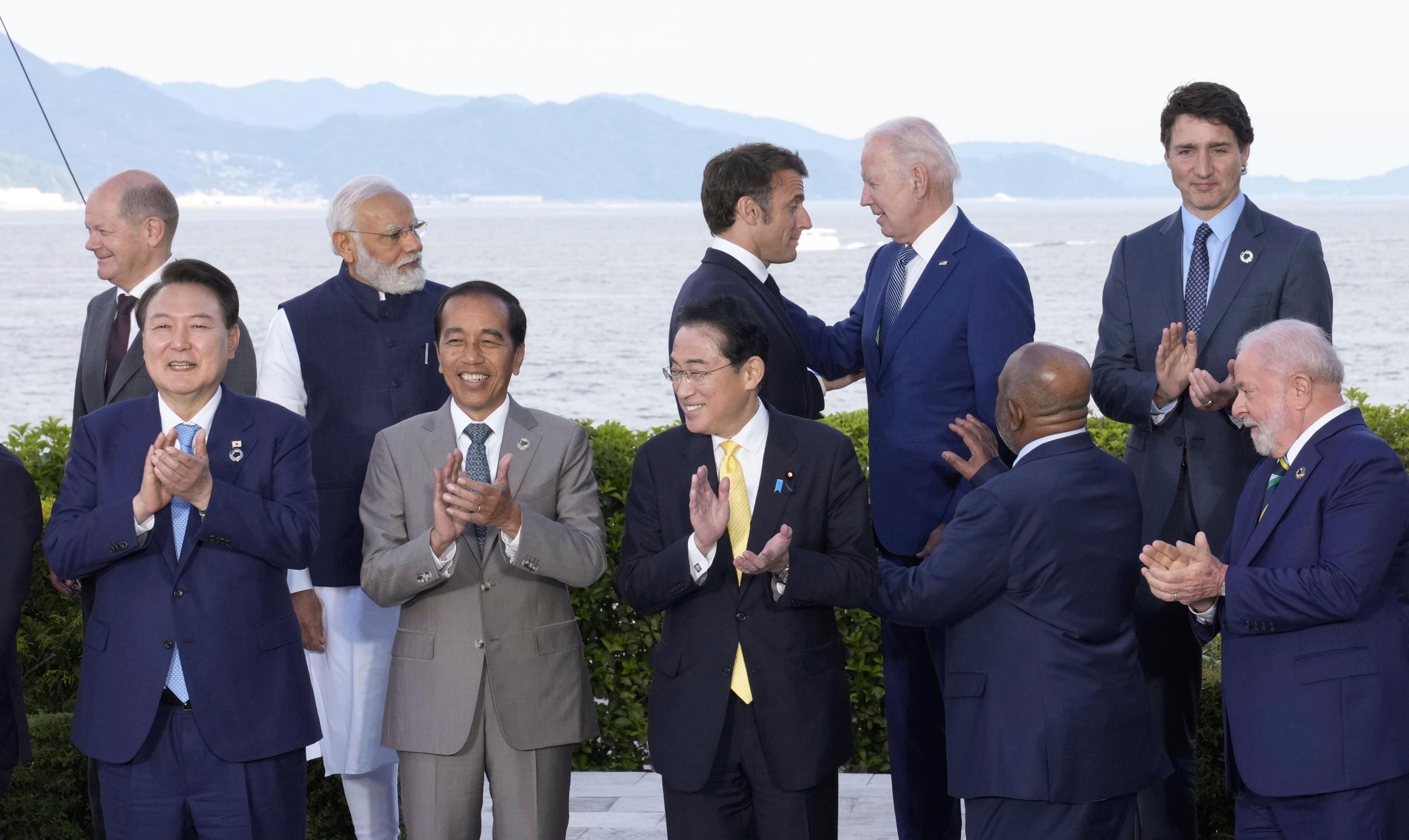 World leaders from G7 and invited countries during the G7 Leaders' Summit in Hiroshima, Japan.