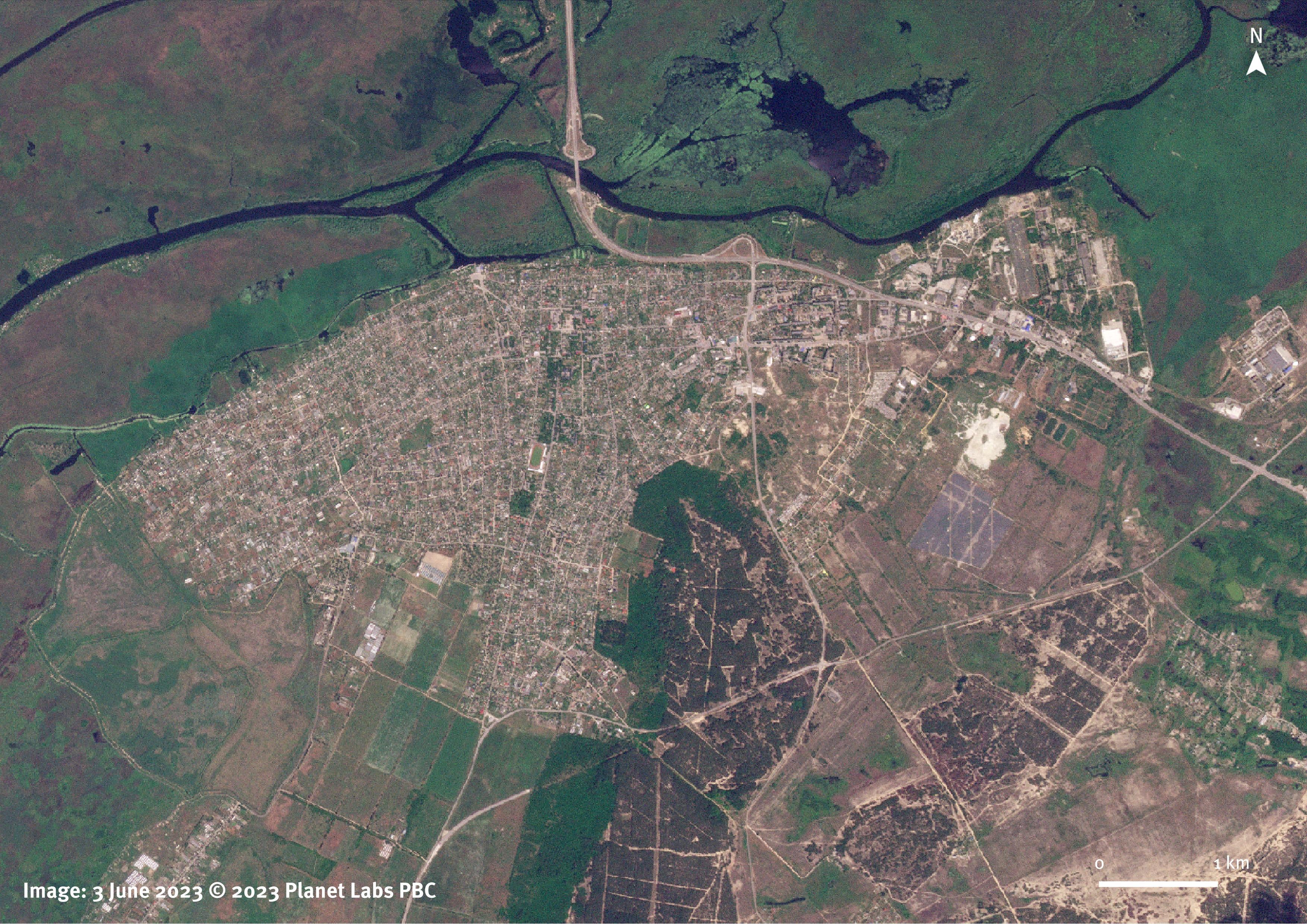 town of Oleshky, Ukraine before destruction of dam