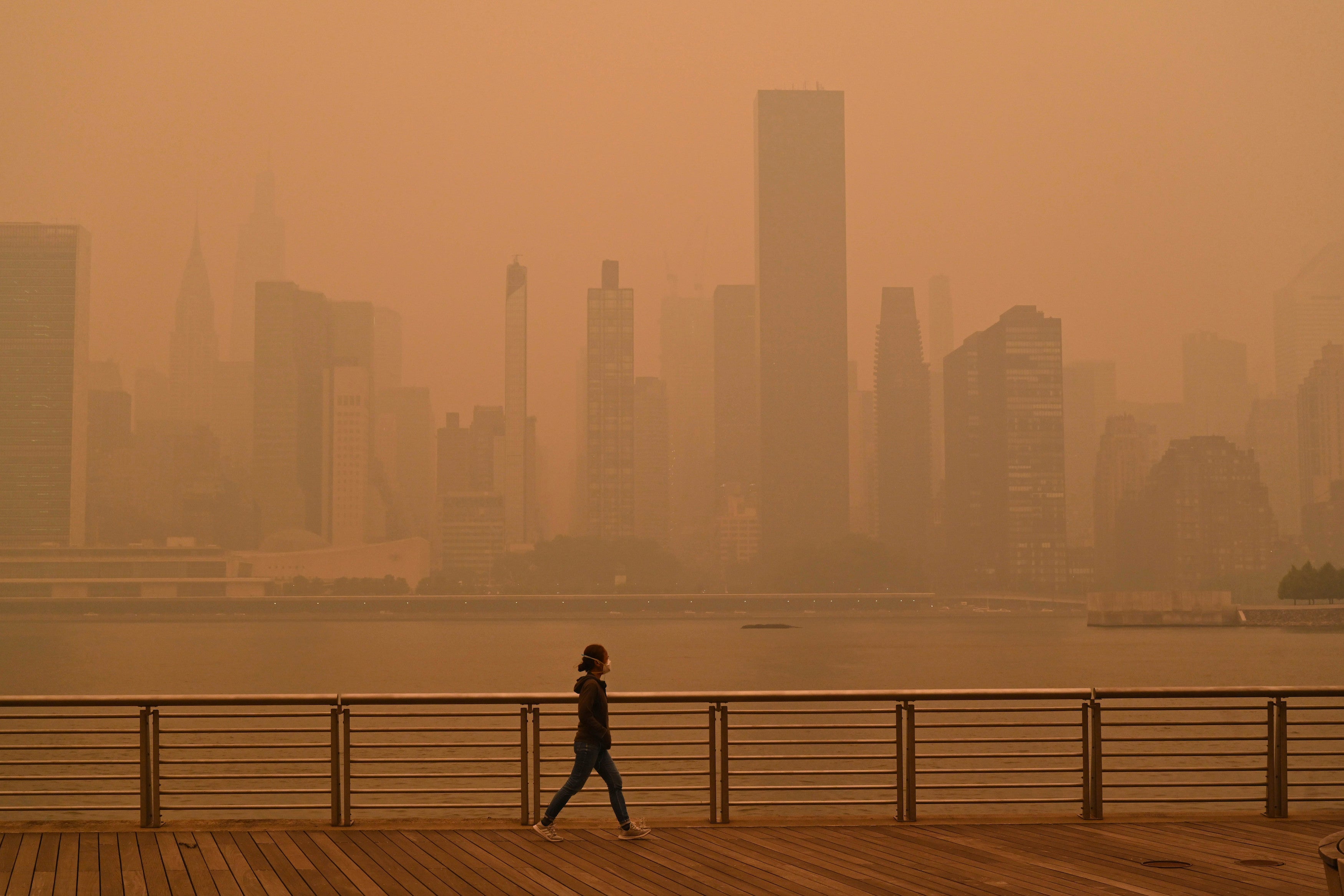 Wildfire smoke covers the New York City skyline, June 7, 2023.