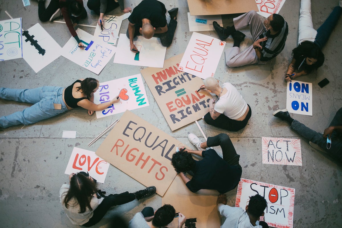 Activists preparing posters. 