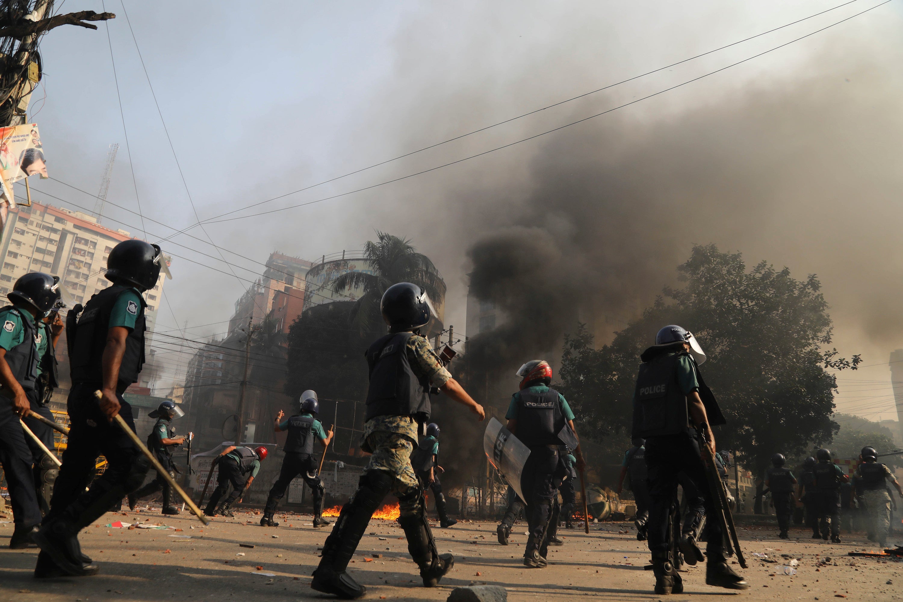 Police clash with Bangladesh Nationalist Party supporters who are protesting for a fair election, Dhaka, Bangladesh, October 28, 2023.