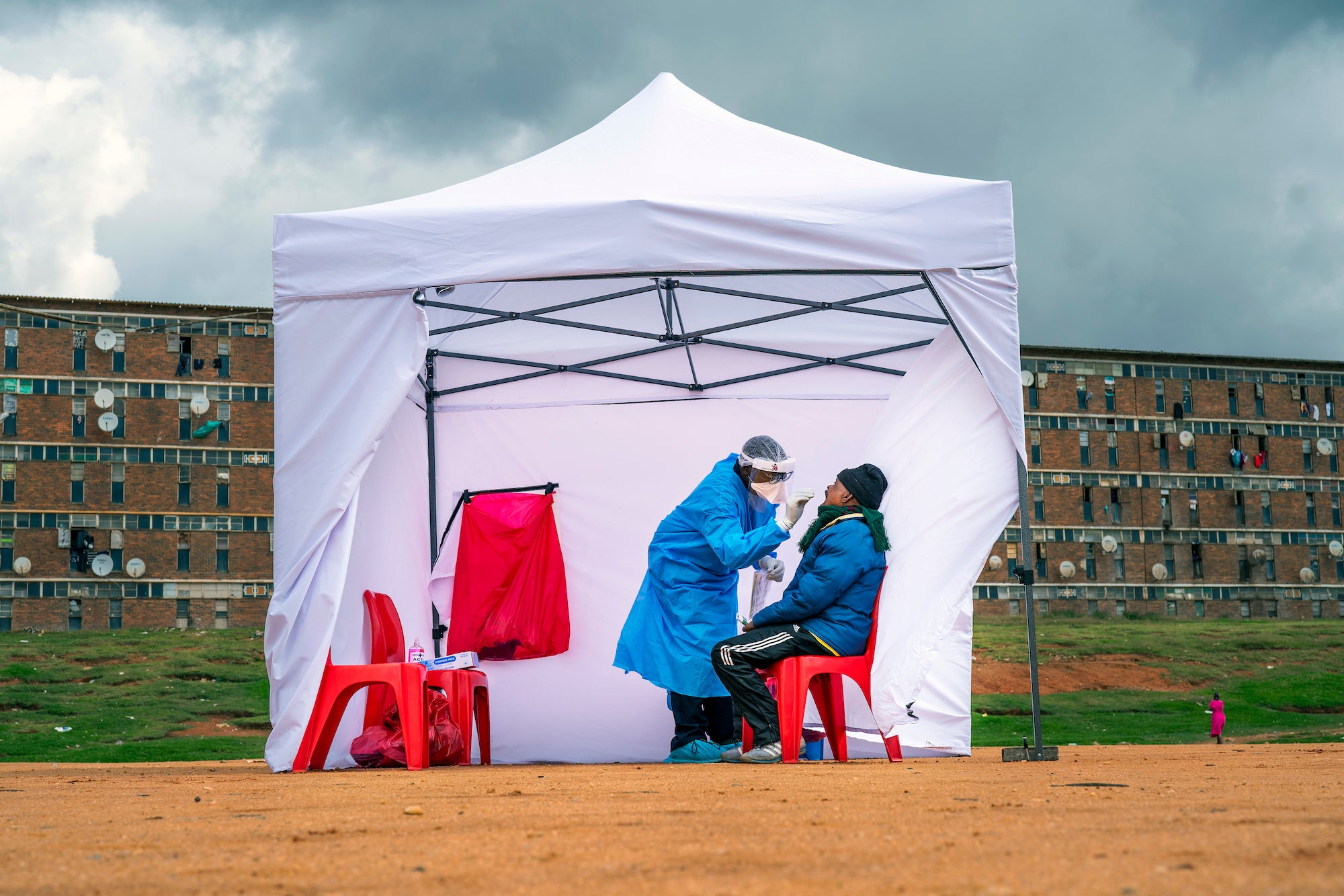 A resident from the Alexandra township gets tested for COVID-19 in Johannesburg, South Africa, April 29, 2020.