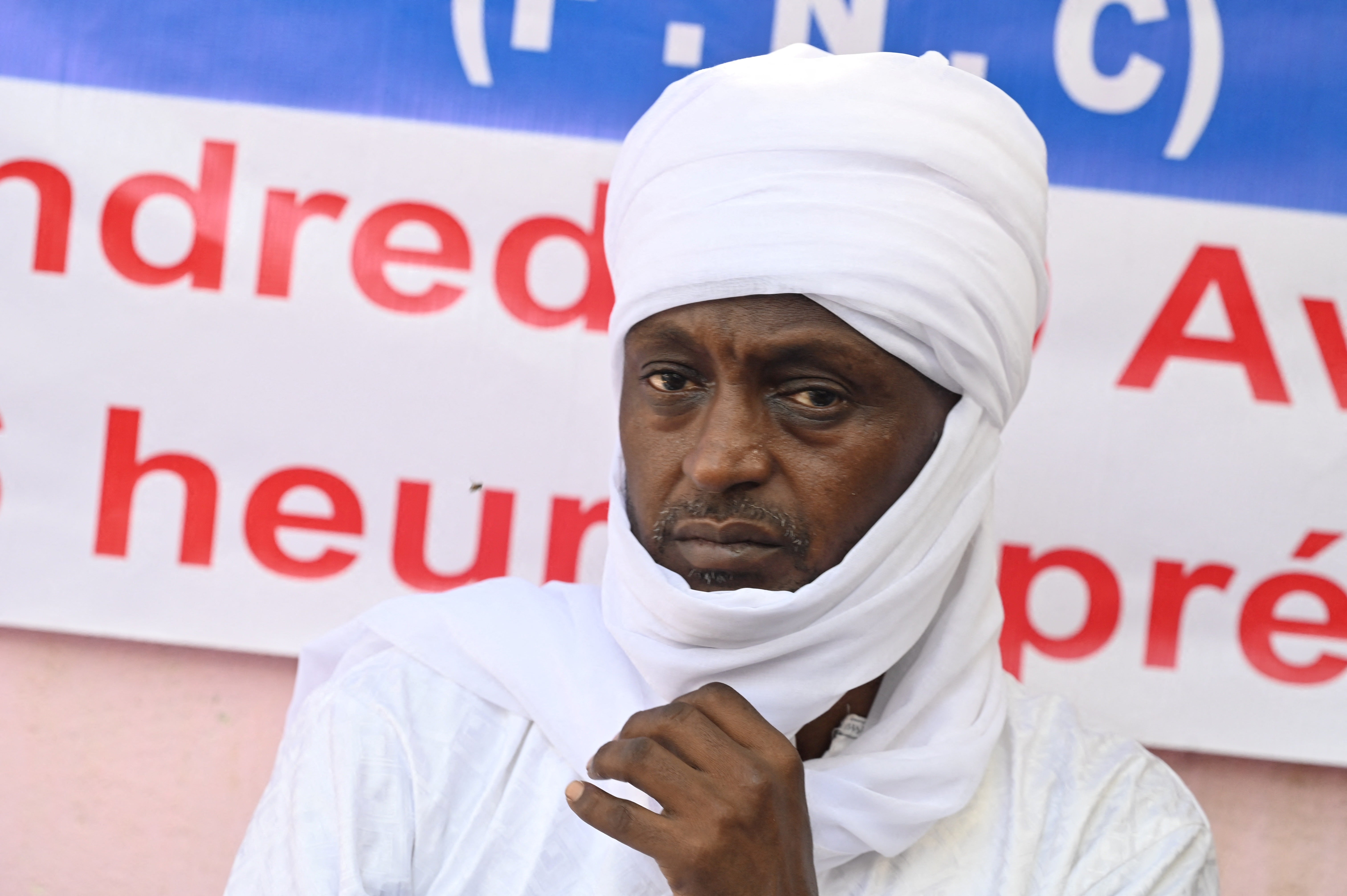 Political opposition leader Yaya Dillo gives a press conference on April 30, 2021, in N’Djamena, Chad. Dillo was killed on February 28, 2024, by security forces at his party’s headquarters in the capital.