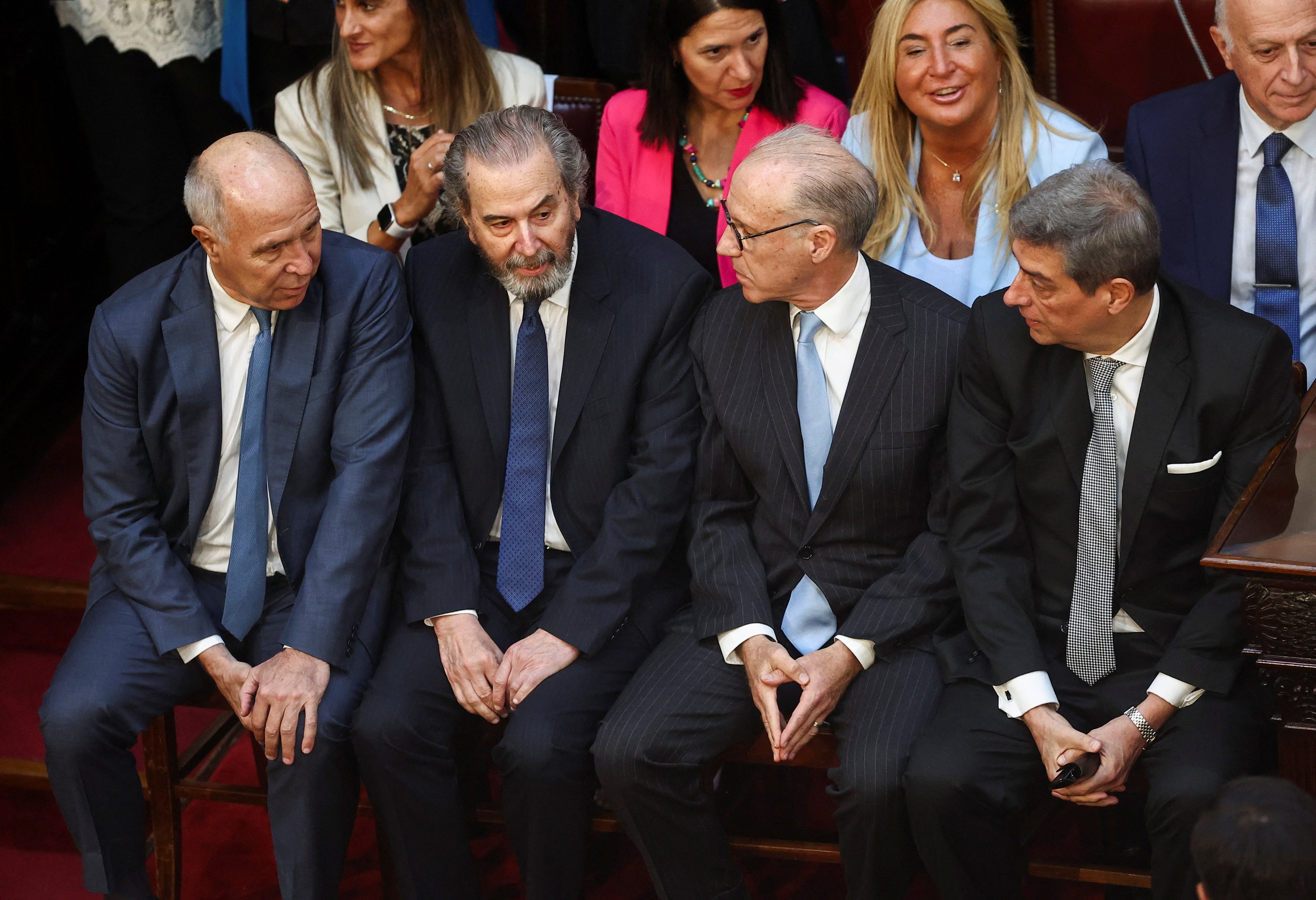 Los miembros de la Corte Suprema de Argentina Ricardo Lorenzetti, Juan Carlos Maqueda, Carlos Rosenkrantz y Horacio Rosatti asisten a la sesión inaugural de la 142ª legislatura, en el Congreso Nacional, en Buenos Aires, Argentina, el 1 de marzo de 2024.