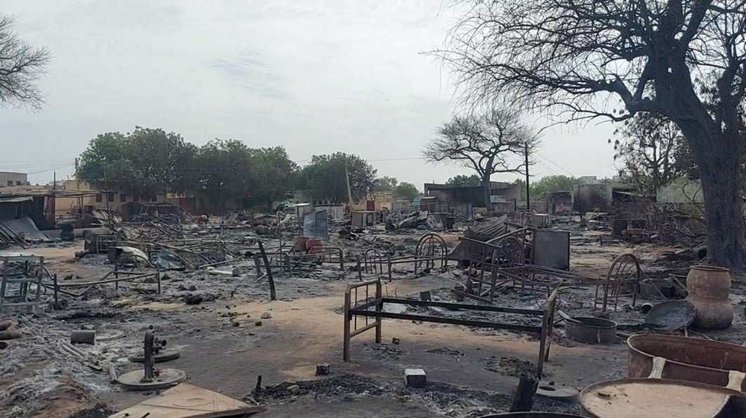 Burnt remains of a town square