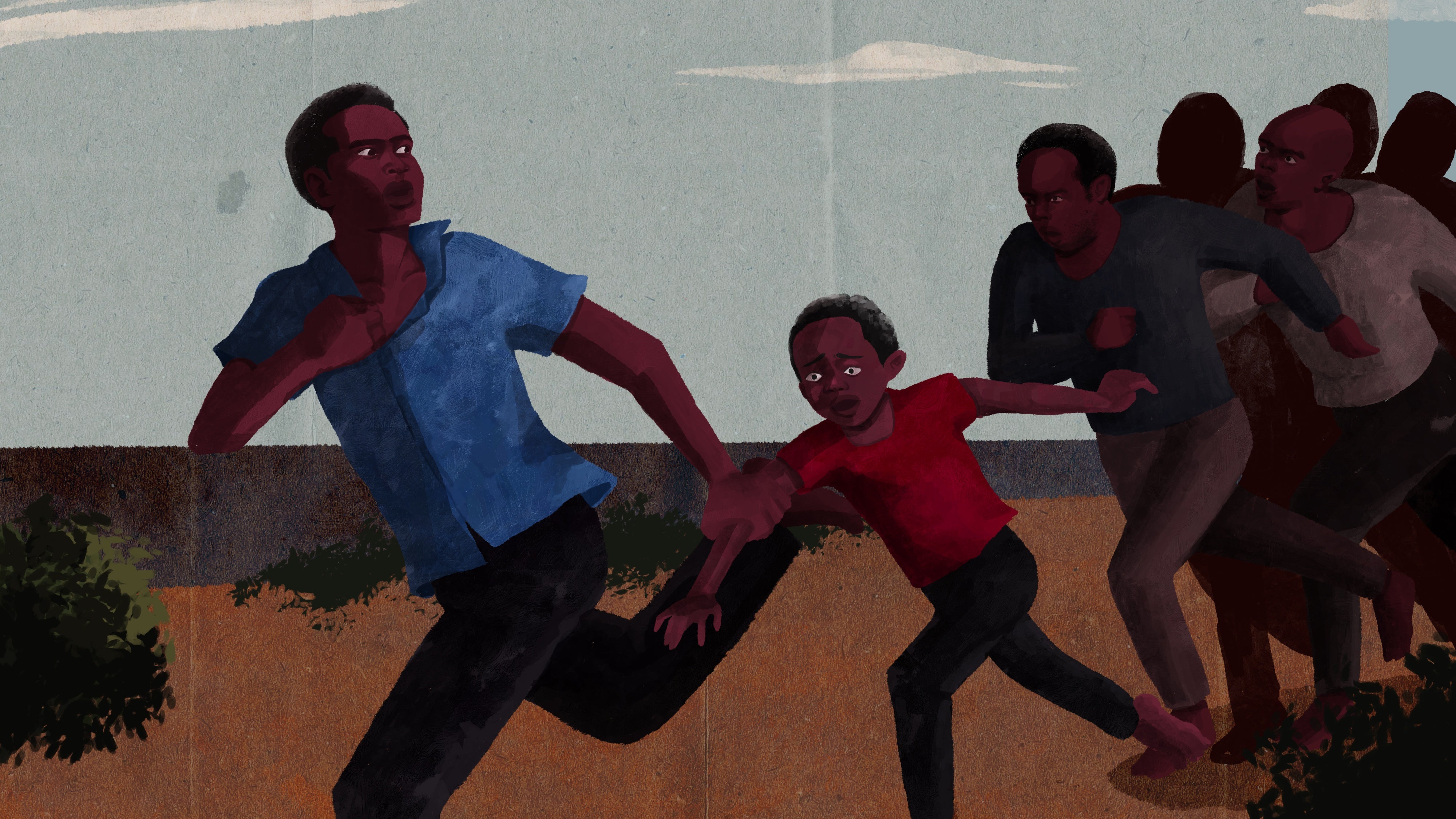 Illustration showing a group of people running