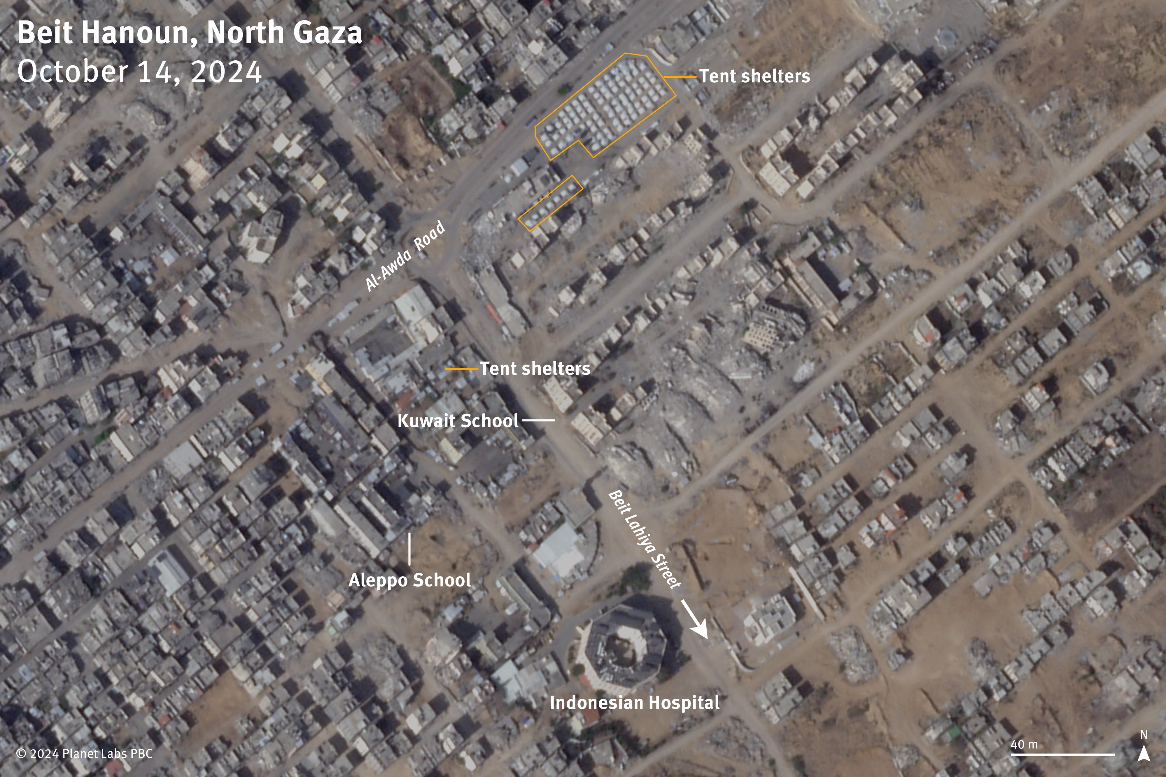Satellite image from October 14 of al-Awda street. 