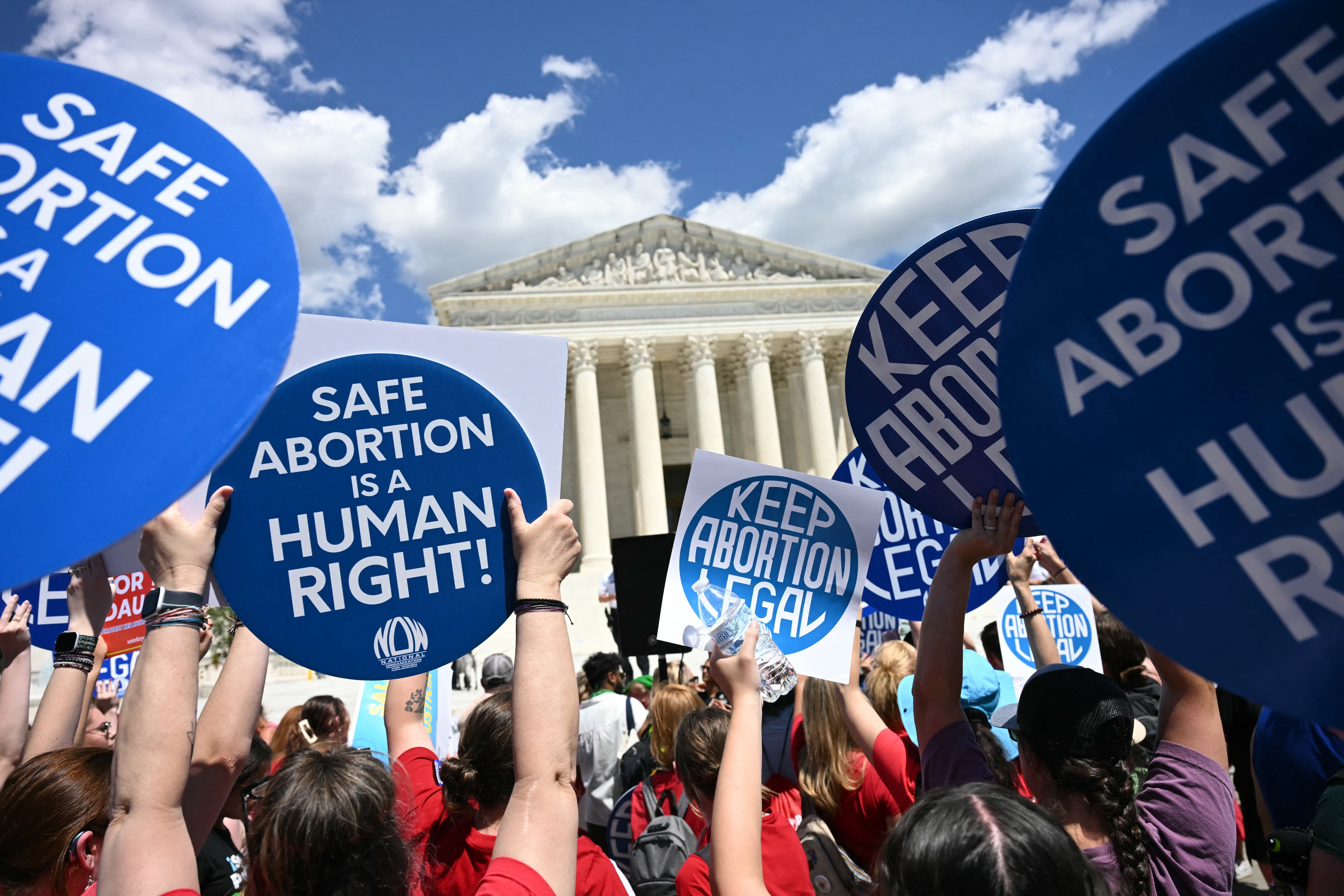 Reproductive rights activists demonstrate in front of the Supreme Court in Washington, DC, on June 24, 2024.