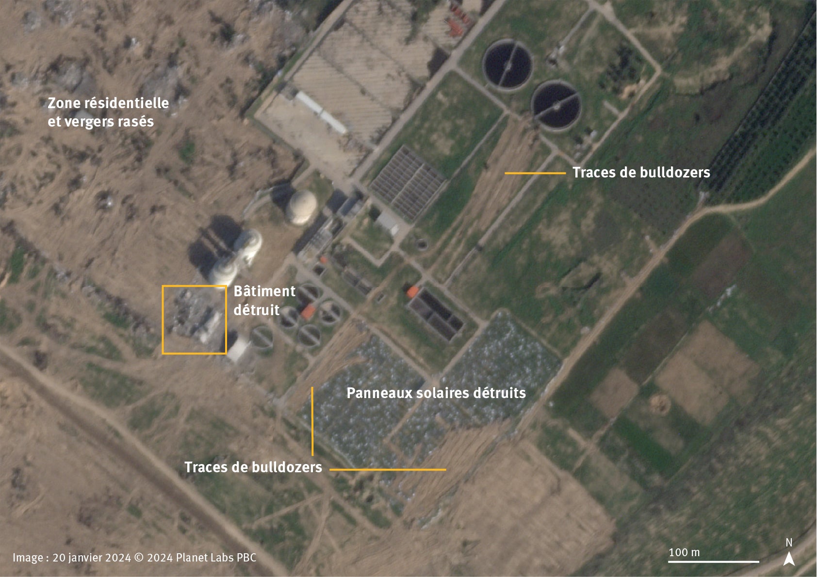 Annotated satellite image in French