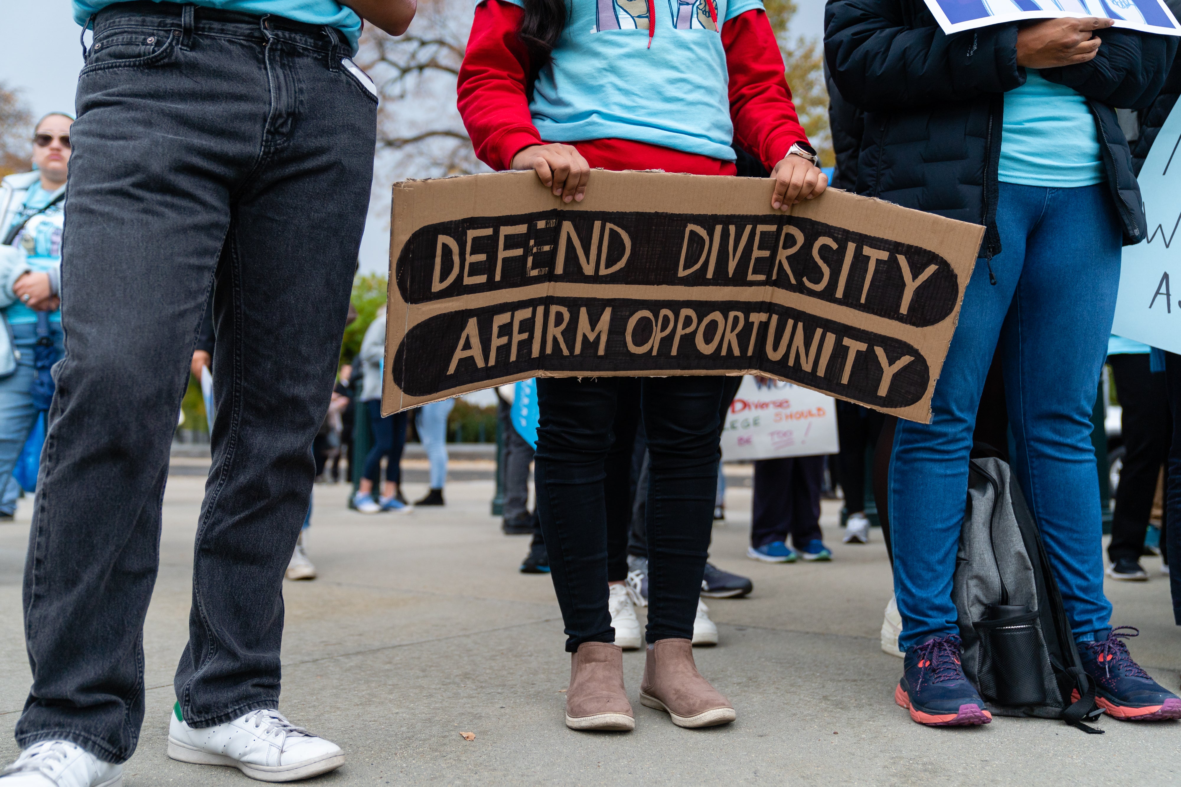 A rally in support of keeping affirmative action policies outside of the US Supreme Court in Washington, DC, October 31, 2022.