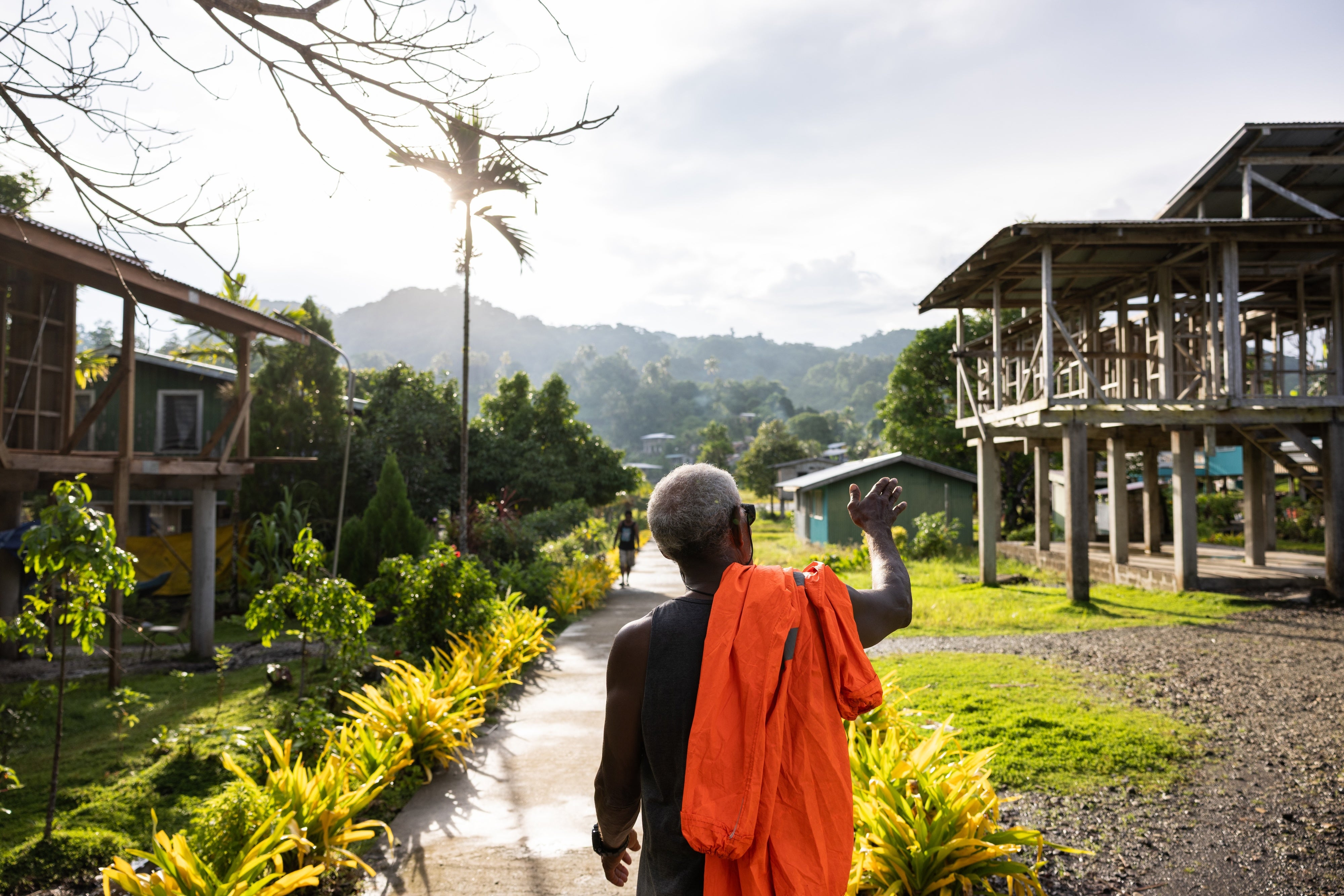 New community gathering spaces are constructed in the new site of Walande, Malaita province, Solomon Islands.