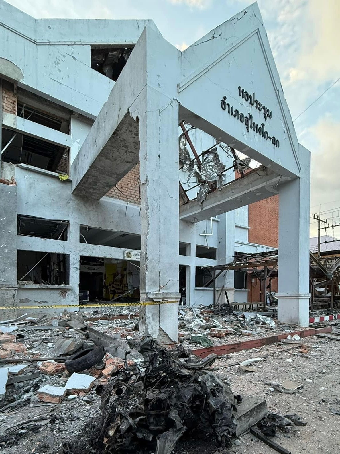 An insurgent attack destroyed the Su Ngai Kolok district office in Narathiwat, southern Thailand on March 9, 2025.