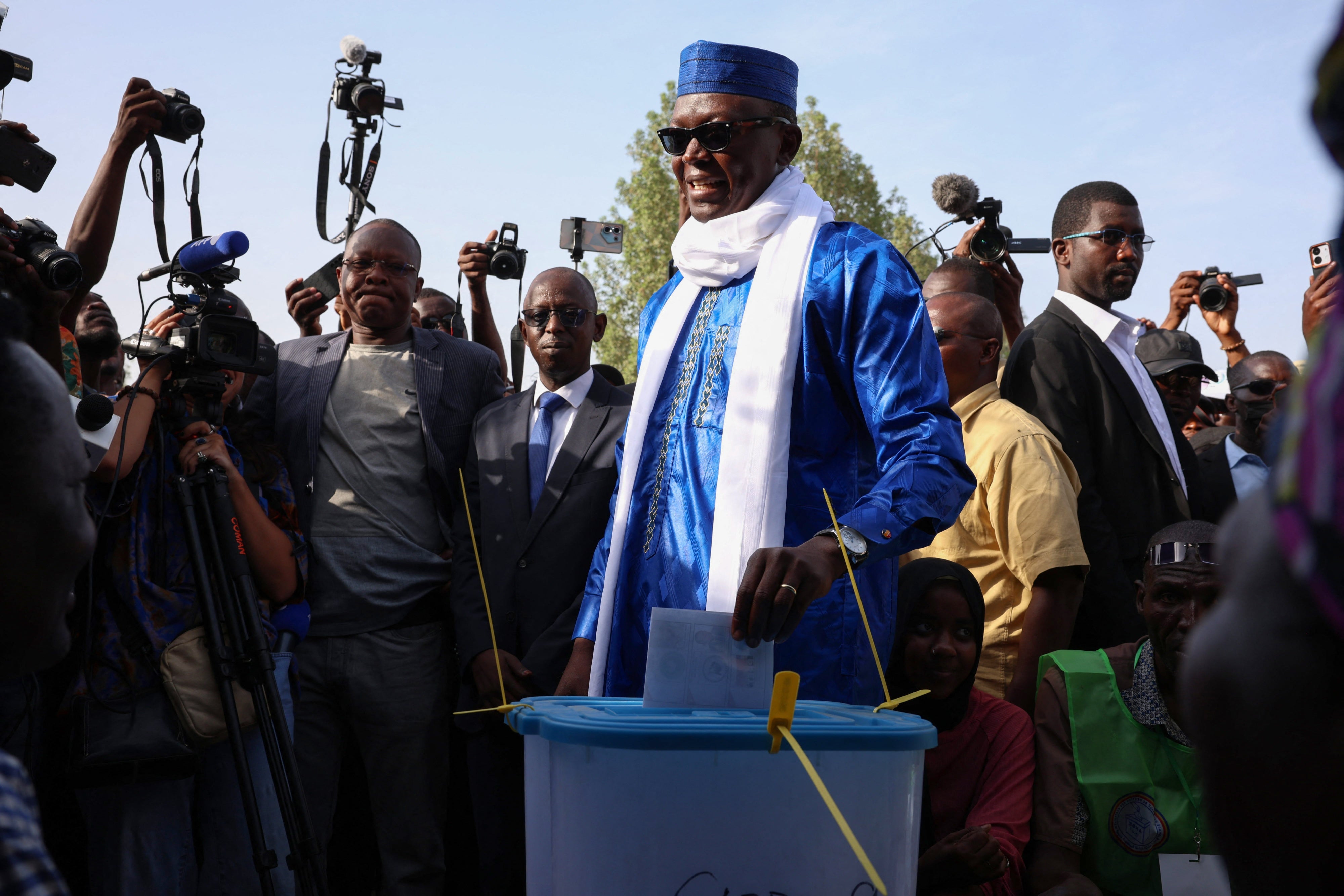 Then-Prime Minister Succès Masra, leader of Chad’s main opposition party Les Transformateurs, casts his ballot in N'Djamena, Chad, May 6, 2024.