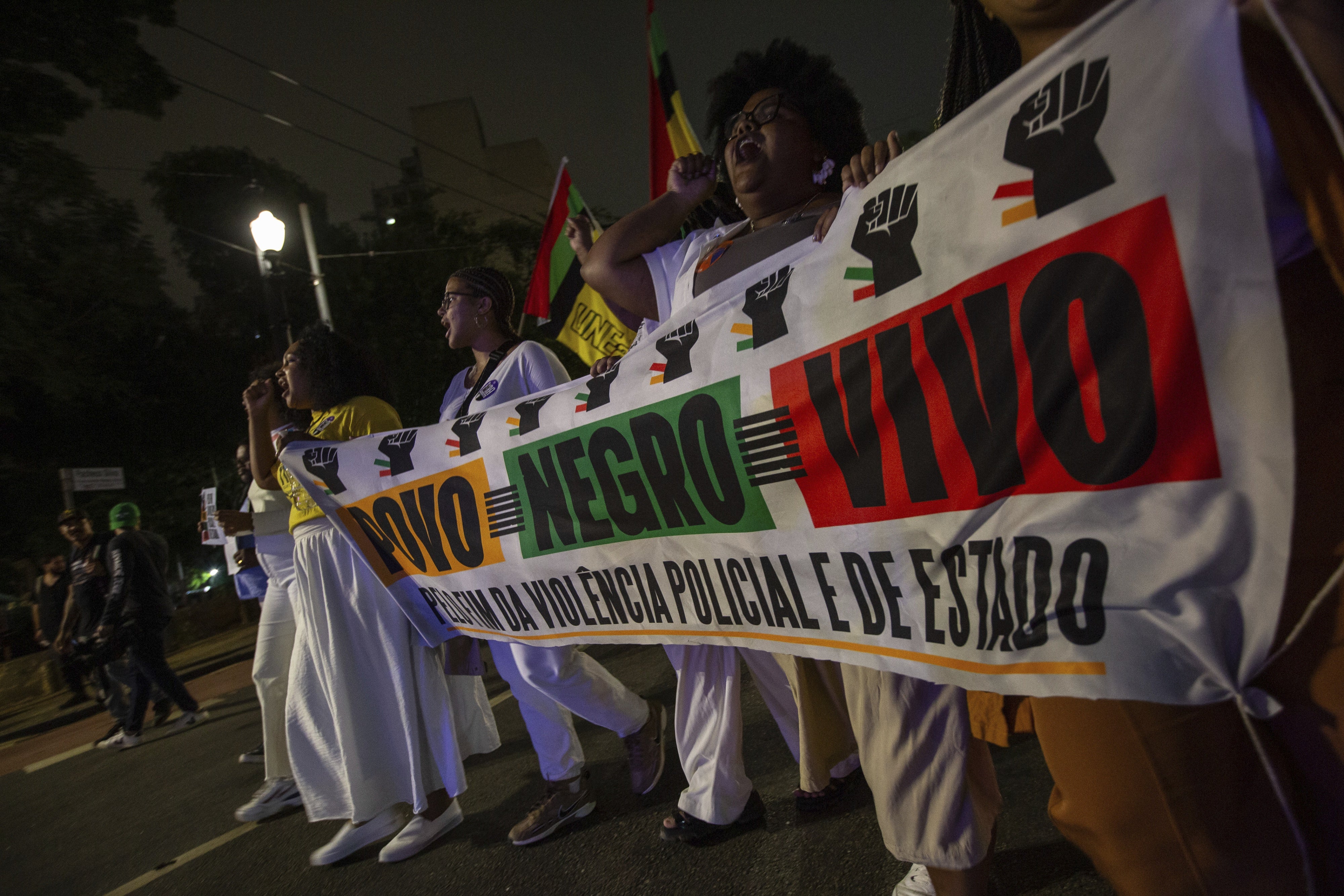 Demonstration to end police violence against Black people held in front of the Law School at Largo São Francisco in São Paulo, Brazil, March 21, 2025. 