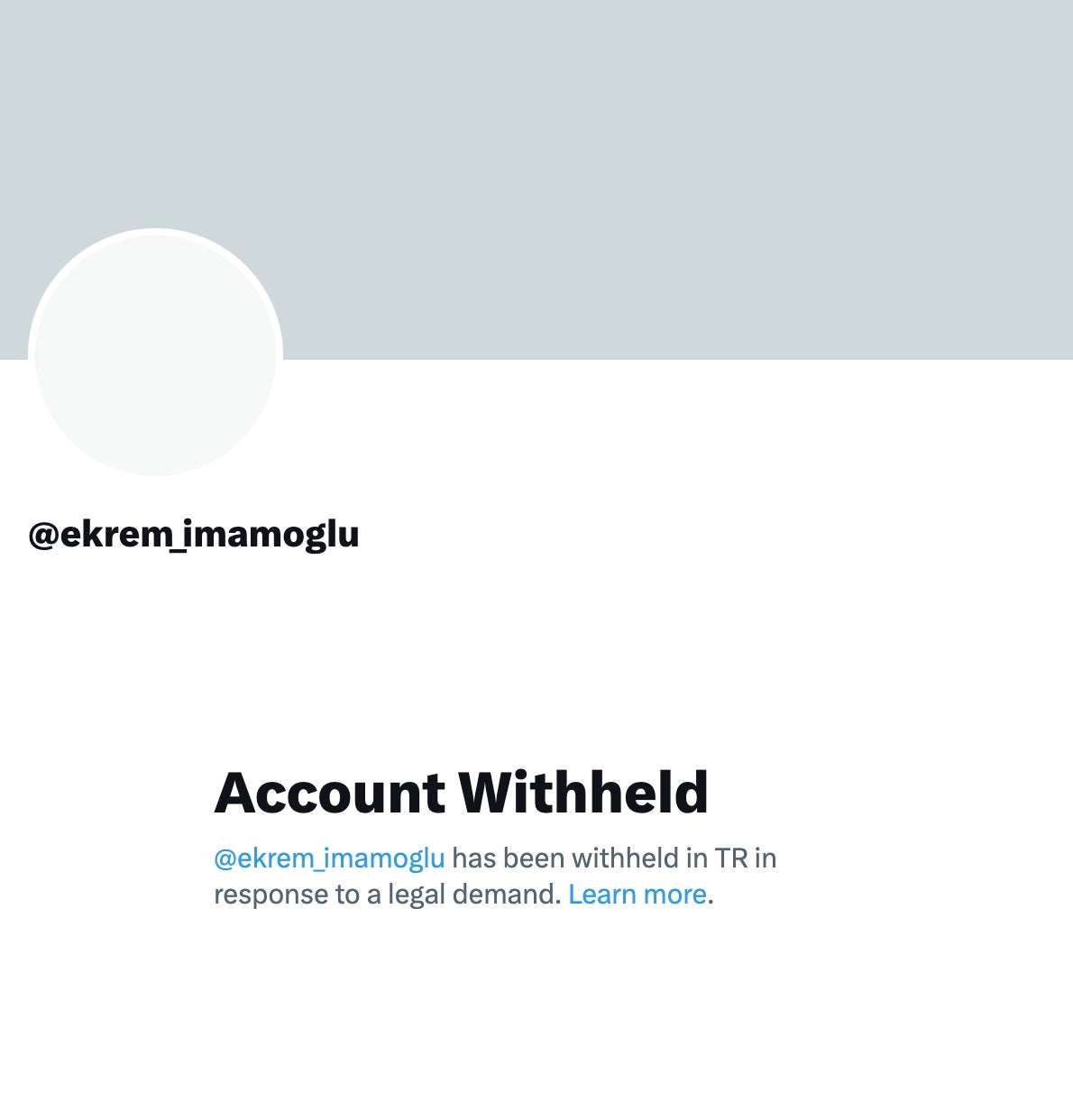 Screenshot showing Jailed Istanbul Mayor Ekrem Imamoglu's X page, currently blocked in Türkiye.