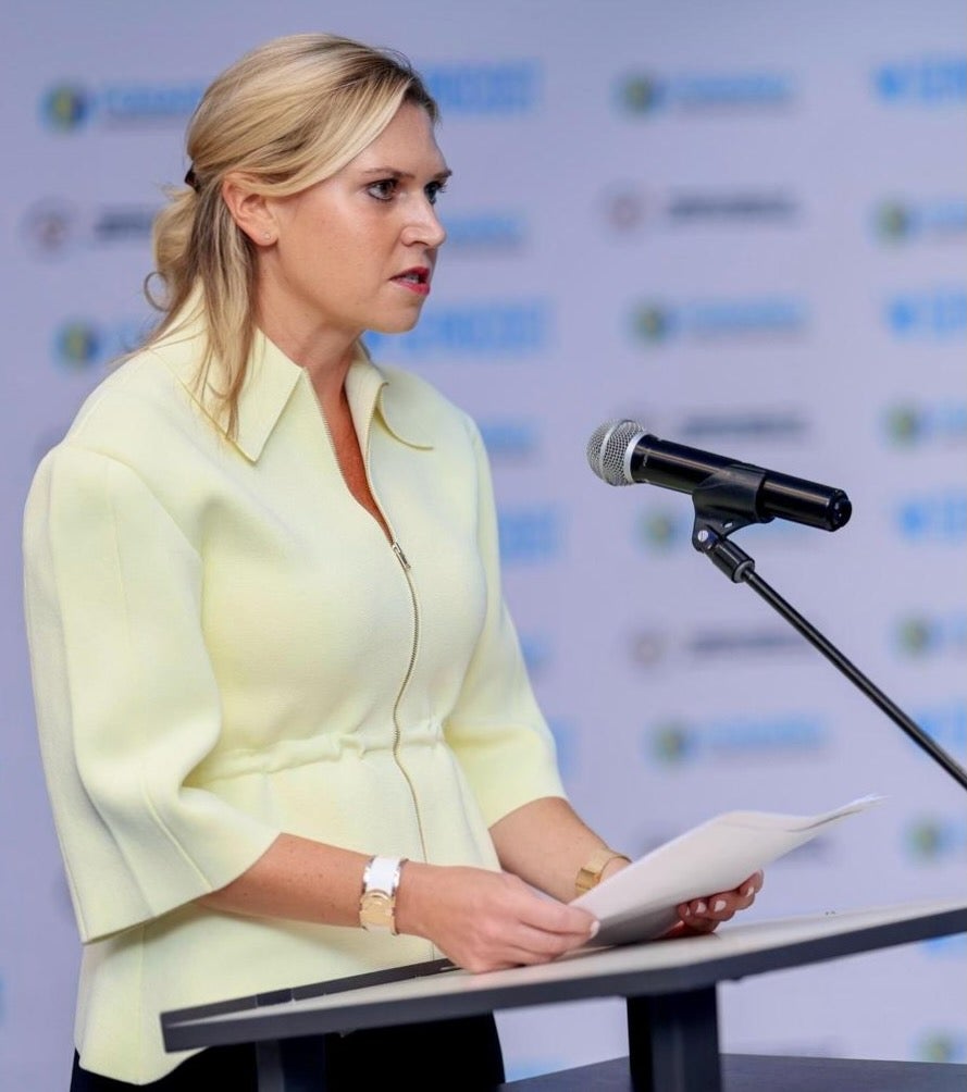 Ida Sawyer gives remarks during a Side Event at the United Nations General Assembly on September 22, 2025.