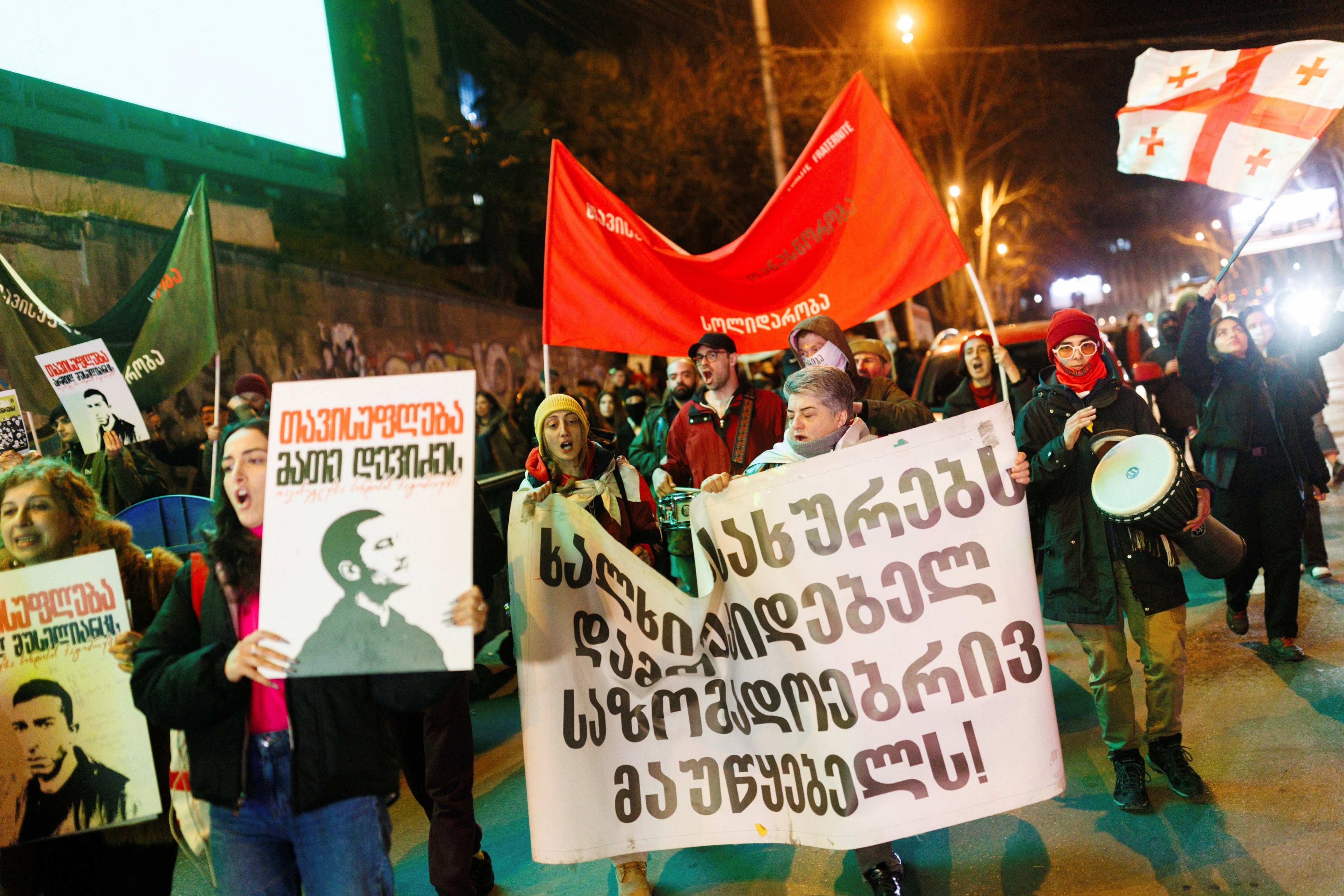 People march in support of an independent public broadcaster in Tbilisi, Georgia. March 7, 2025.
