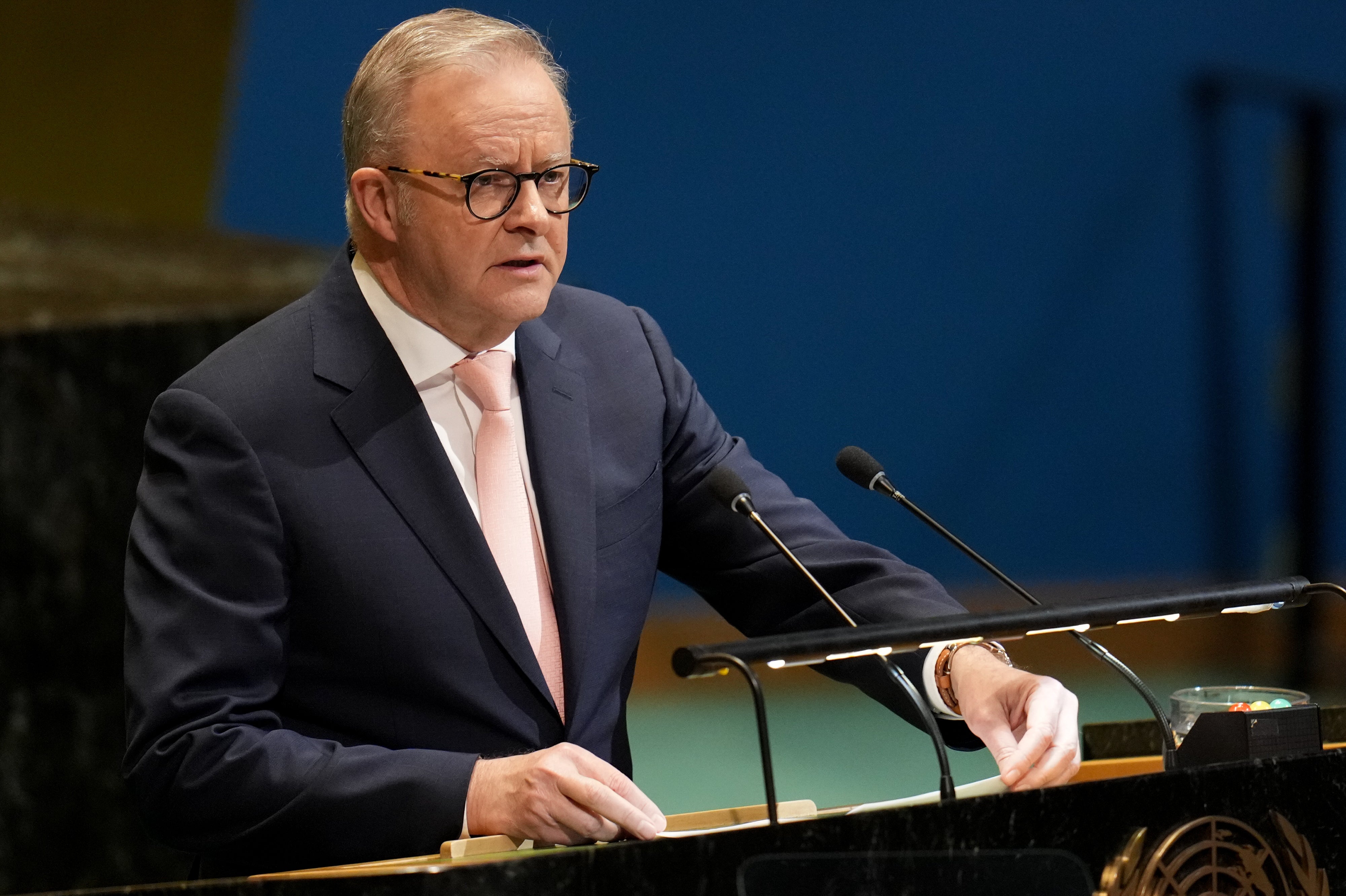 Australian Prime Minister Anthony Albanese during a United Nations conference in New York City, September 22, 2025.