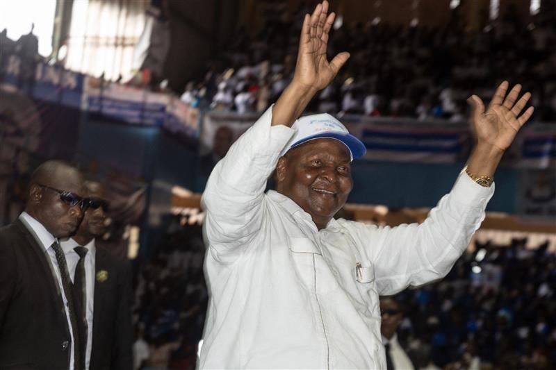 Central African Republic President Faustin Archange Touadéra gestures to supporters.