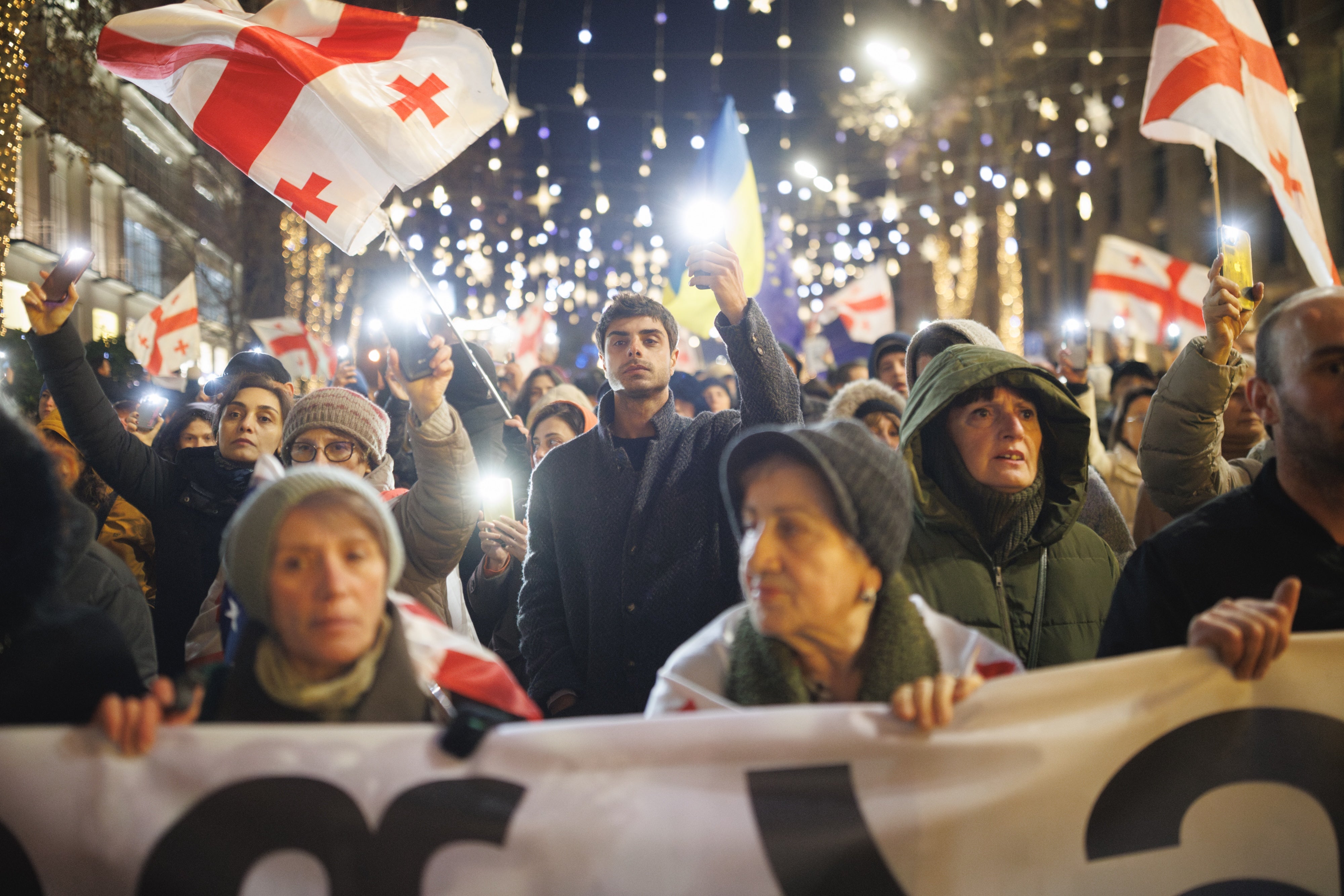 Demonstrators march in Tblisi, Georgia, on January 10,2026.