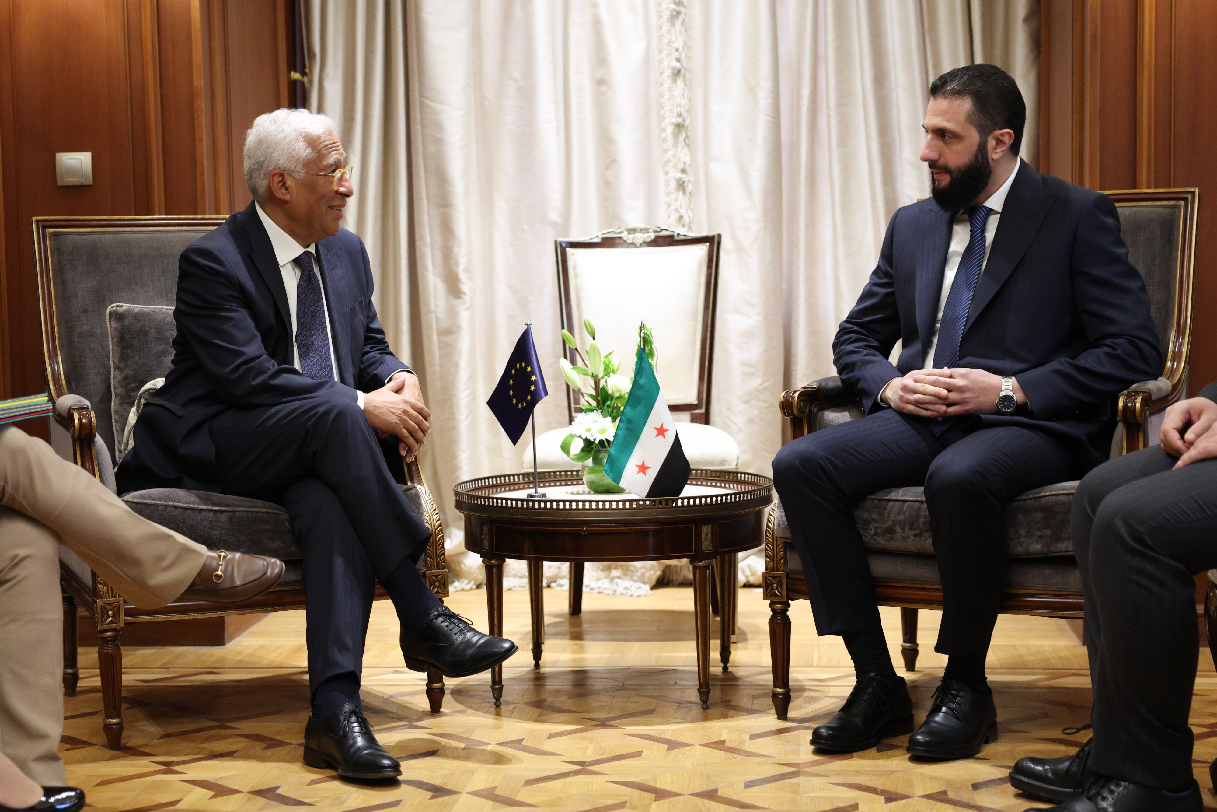 EU Council President Antonio Costa (L) and Syrian President Ahmed al-Sharaa in Cairo, Egypt, March 4, 2025. 