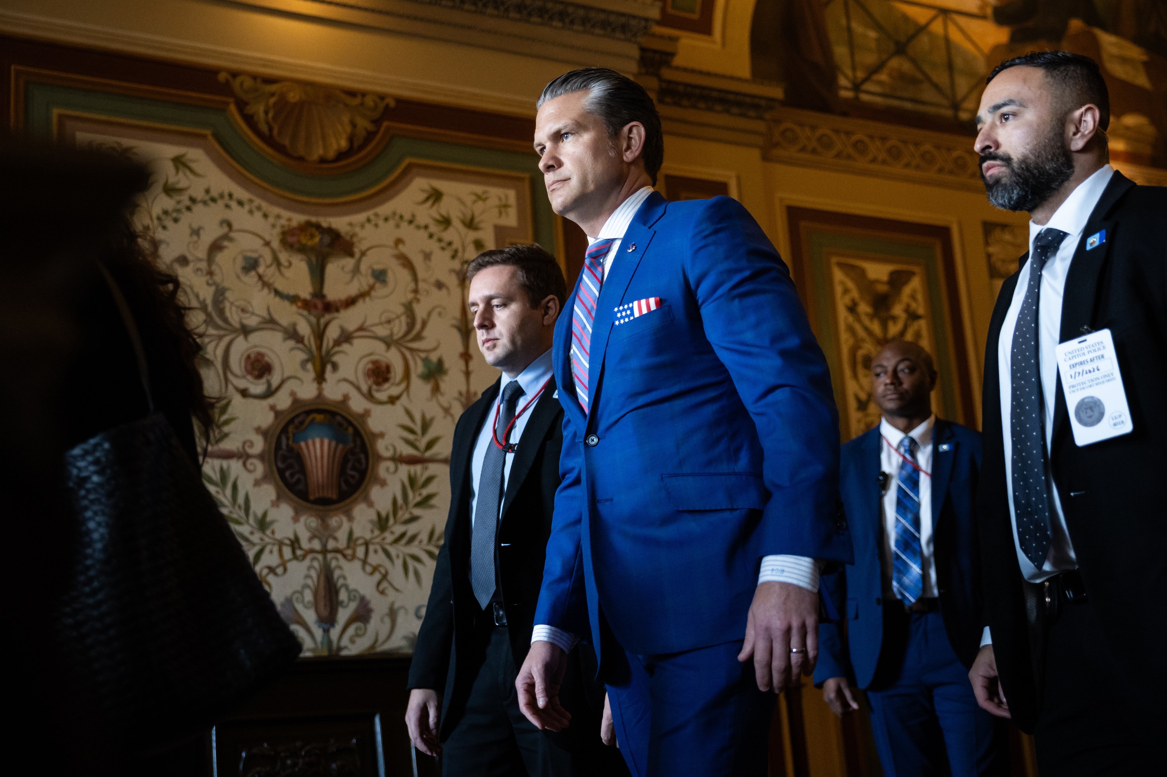 Defense Secretary Pete Hegseth arrives to brief senators at the US Capitol, Washington DC, January 7, 2026.