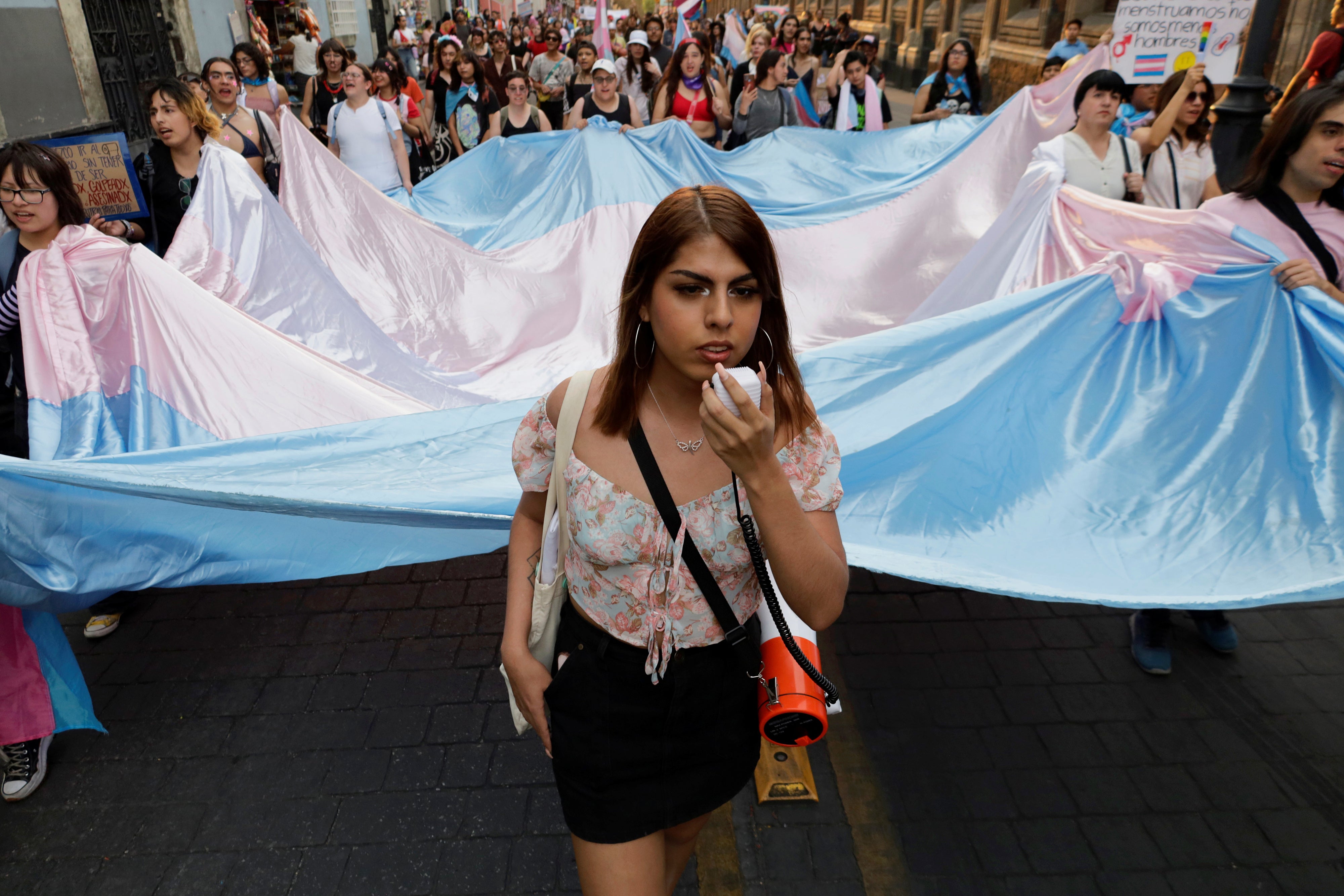 Trans and non-binary activists march in the streets of Mexico City, Mexico, on March 31, 2025 to mark the International Transgender Day of Visibility. 