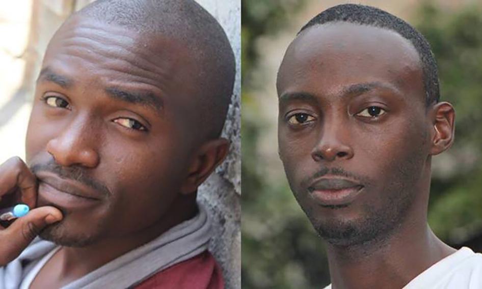 Two Congolese activists arrested during a pro-democracy youth workshop in Kinshasa, capital of the Democratic Republic of Congo, on March 15, 2015. They remain in detention one year later: Fred Bauma, youth activist (left) and Yves Makwambala, webmaster (