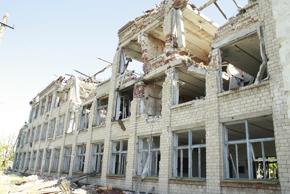 School in Nikishine, eastern Ukraine, damaged during fighting between Ukrainian government and rebel forces from Aug. 2014 to Feb. 2015.