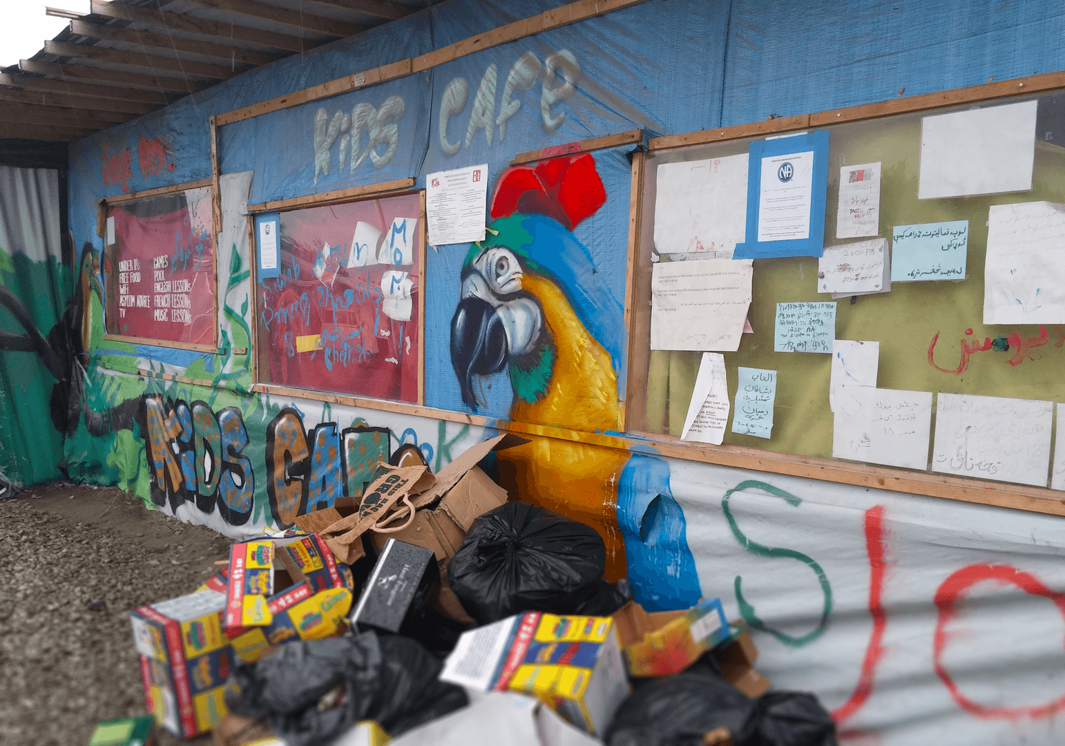 The Kids’ Café provided food and a safe space for unaccompanied children living in the large migrant camp on the outskirts of Calais, France.