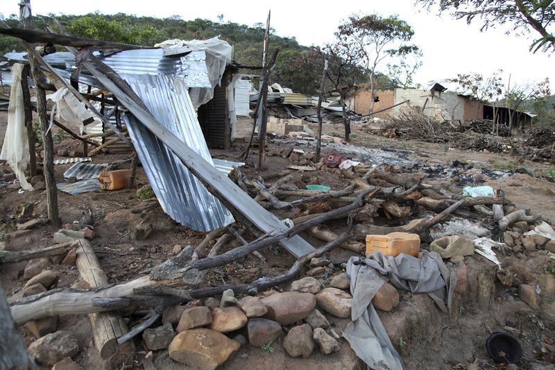 Destroyed huts are seen in Mount Sumi, Angola, in this picture taken May 3, 2015.