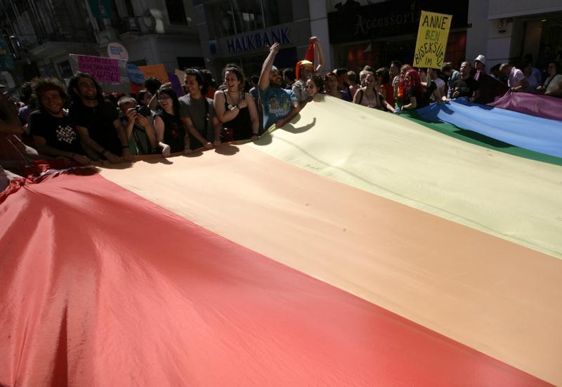 Gay-rights activists take part in the 15th gay pride week parade on the street of Istiklal in Istanbul July 1, 2007.
