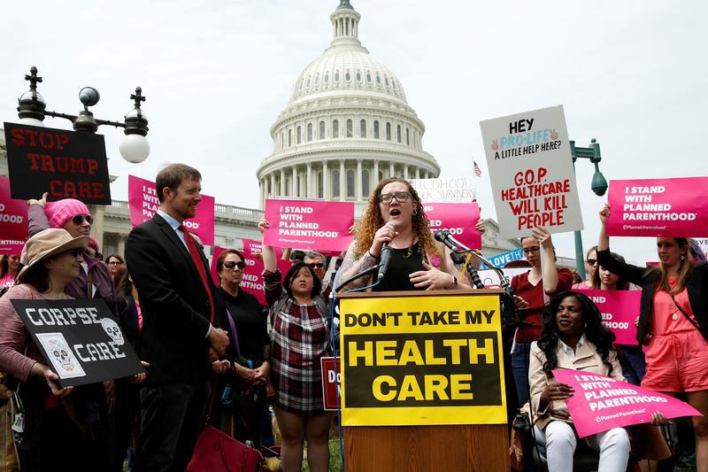 Protesters rally on Capitol Hill in Washington, D.C. during US House voting on the American Health Care Act, which would repeal major parts of the 2000 Affordable Care Act know as Obamacare, May 4, 2017.