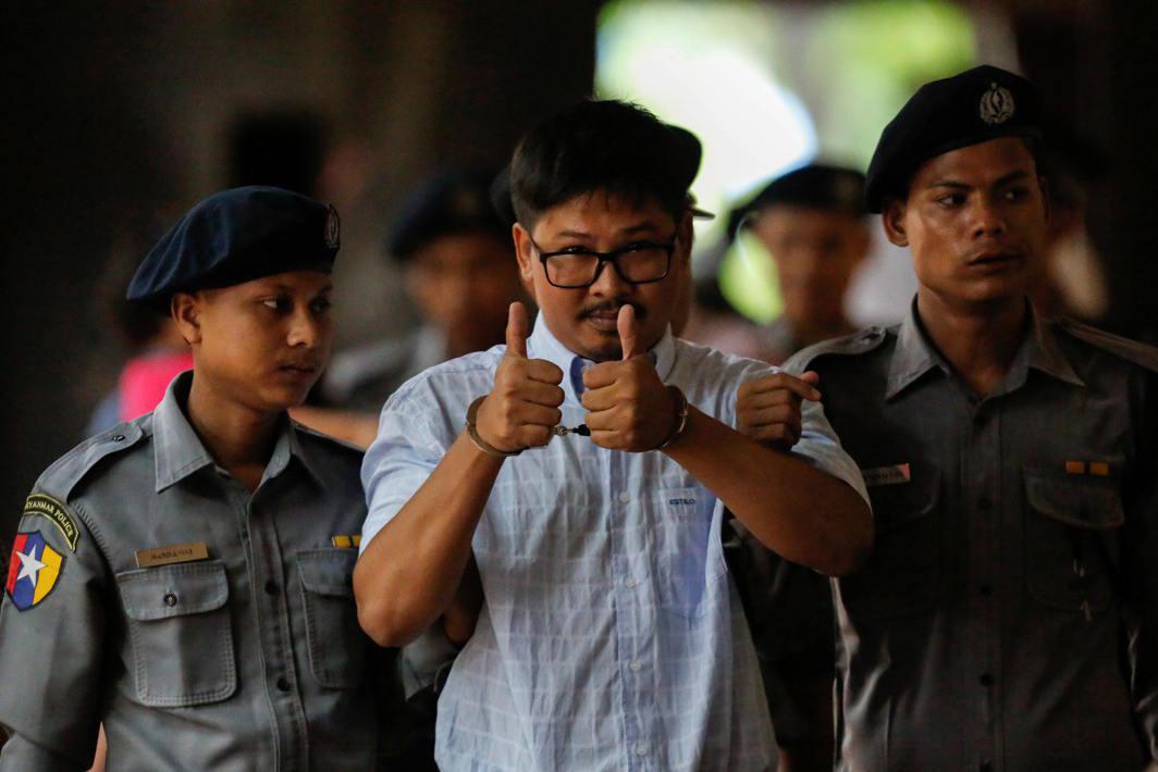 Wa Lone arrives for a court hearing in Yangon, Myanmar, June 18, 2018.