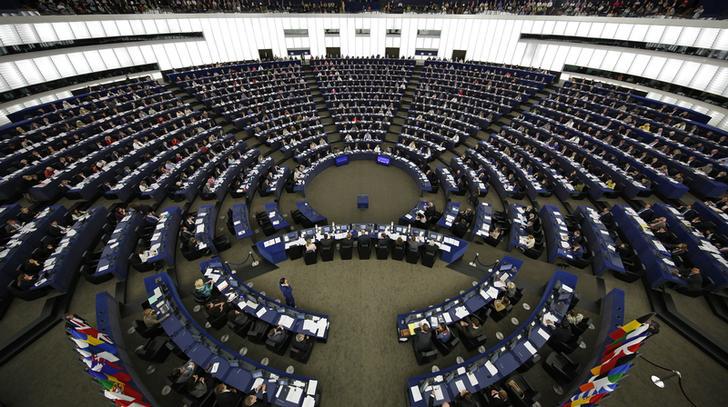 A general view shows the plenary room of the European Parliament during a voting session in Strasbourg, France, May 20, 2015.