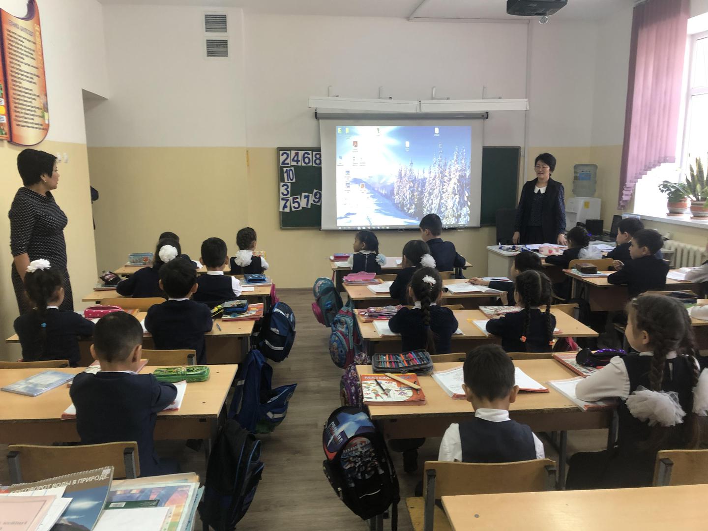 First grade math class in a mainstream inclusive school in Almaty, Kazakhstan, includes at least one child with disabilities.