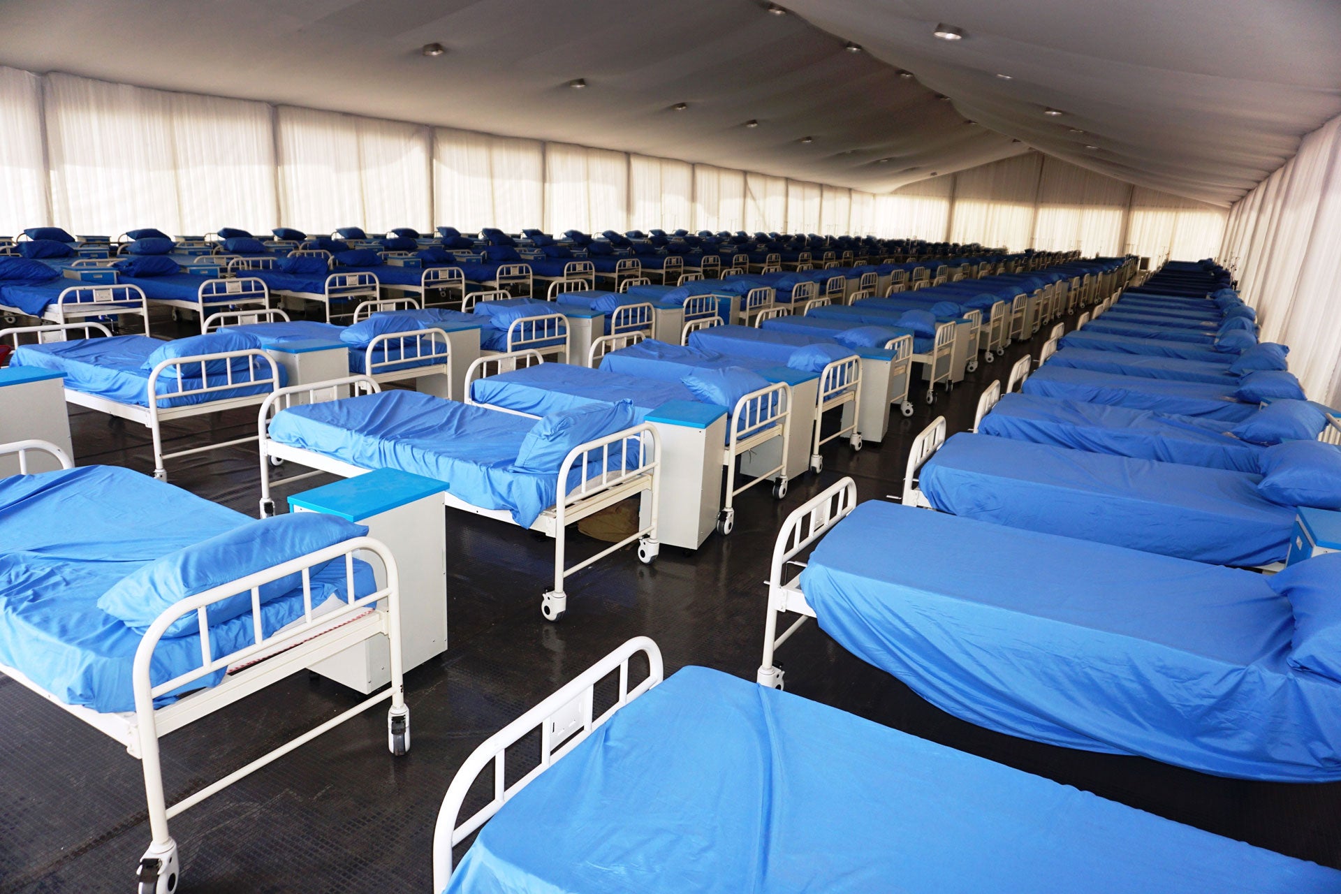 Rows of beds inside a Covid-19 coronavirus isolation center at the Sani Abacha stadium in Kano, Nigeria, April 7, 2020.